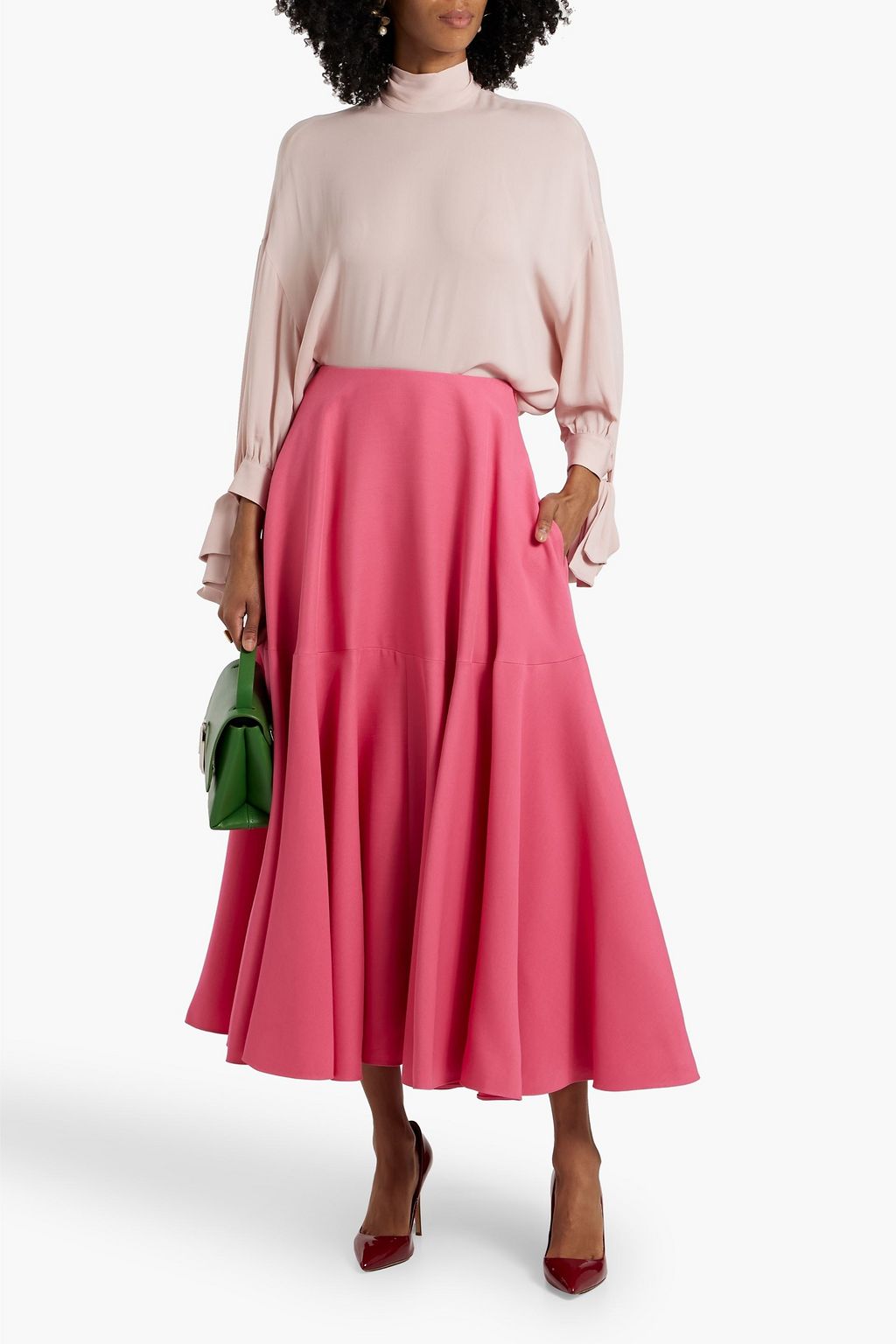 VALENTINO GARAVANI Fluted wool and silk-blend crepe maxi skirt