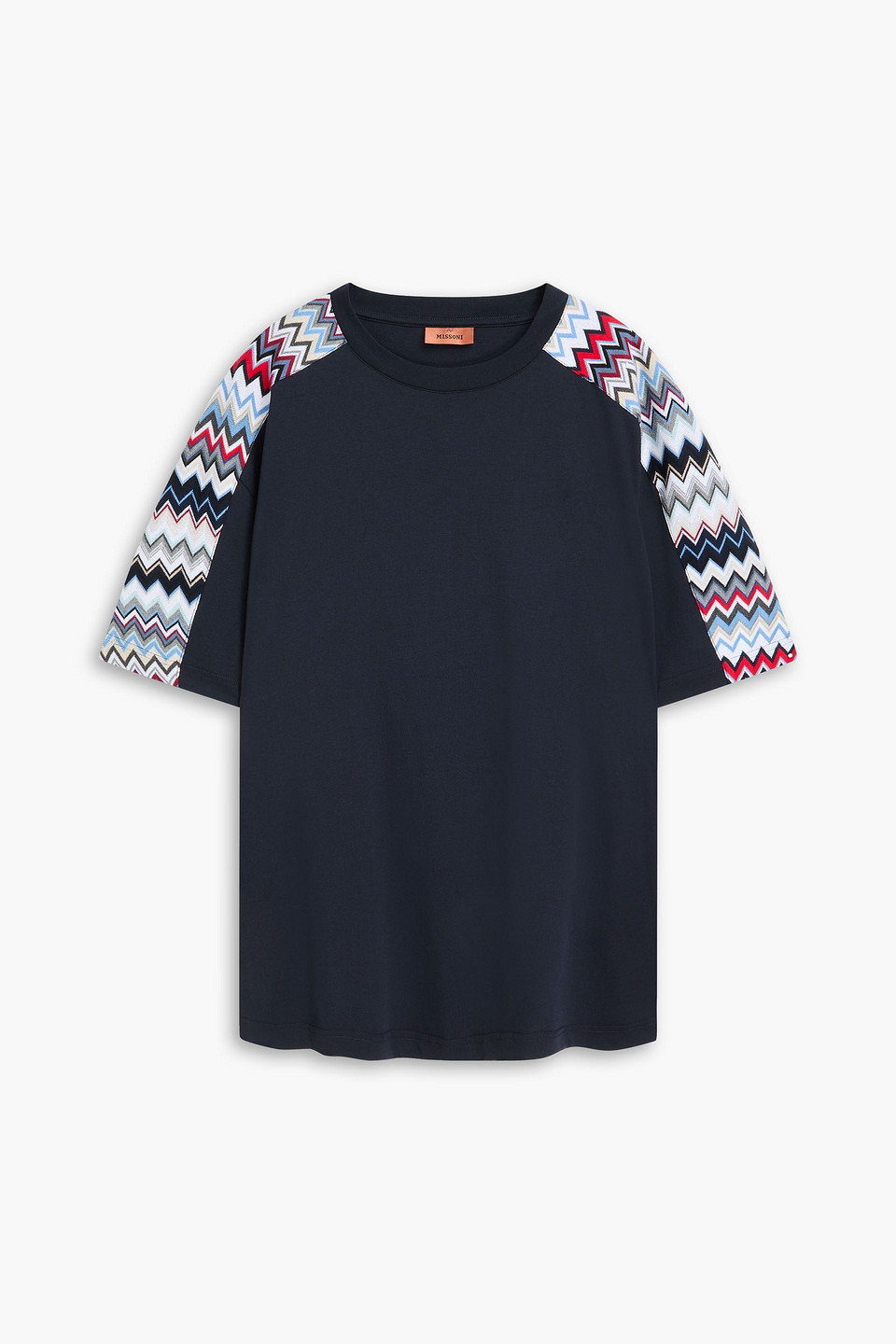 Missoni Crochet-knit And Cotton-jersey T-shirt In Midnight Blue
