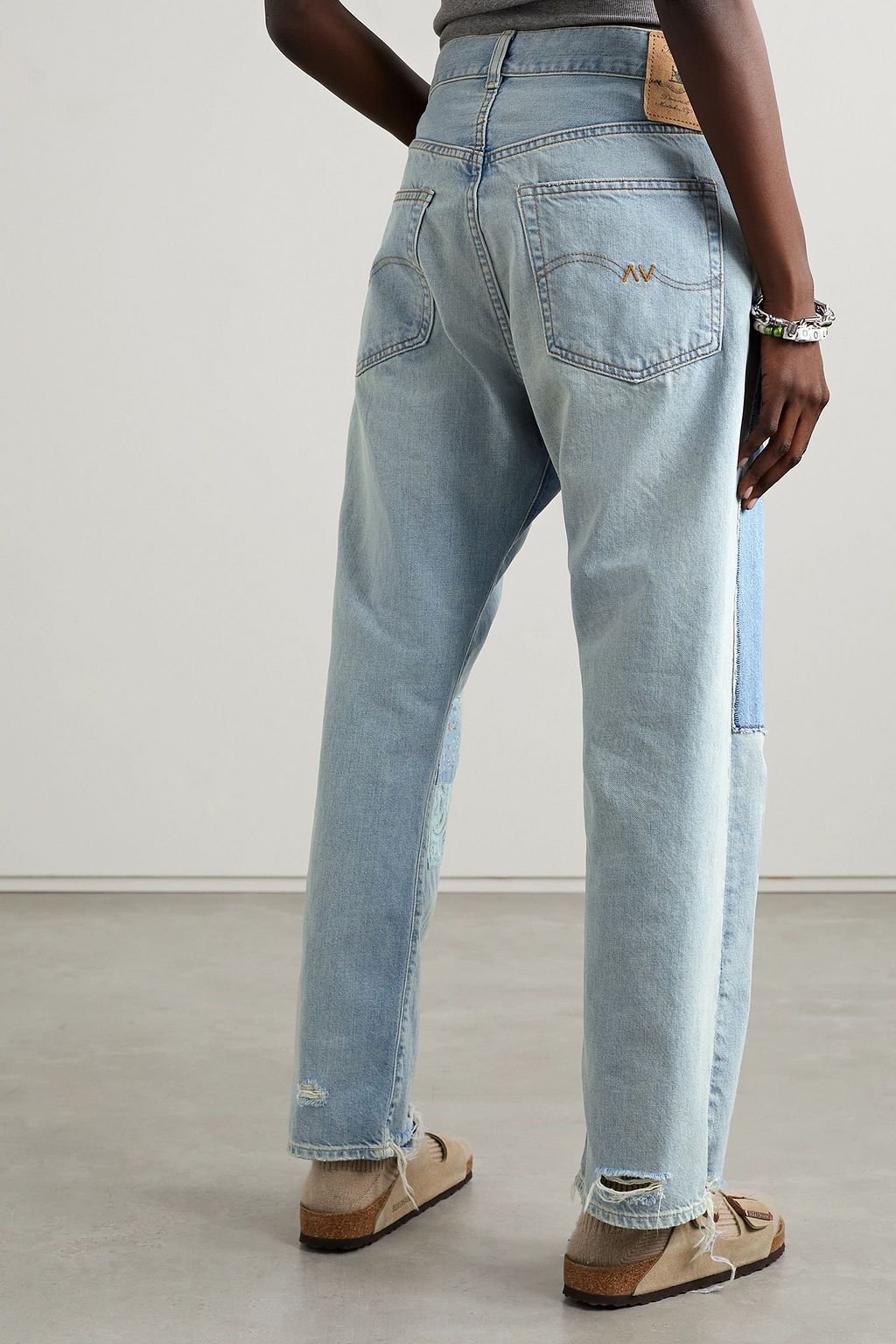 DENIMIST Lucy printed poplin-paneled high-rise boyfriend jeans