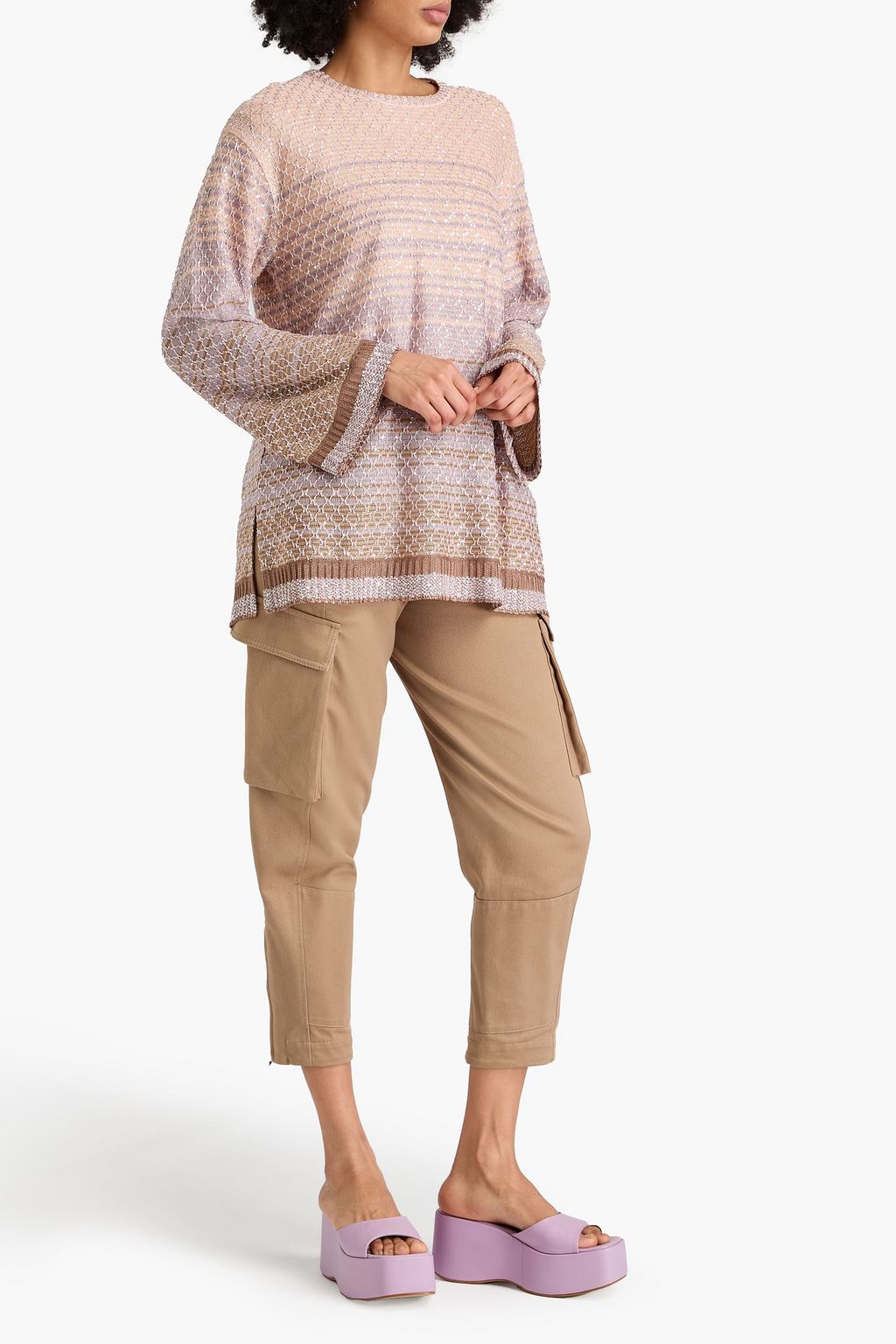 MISSONI كنزة رياضية من نسيج بحبكة كروشيه مزينة بأقراص بلون معدني