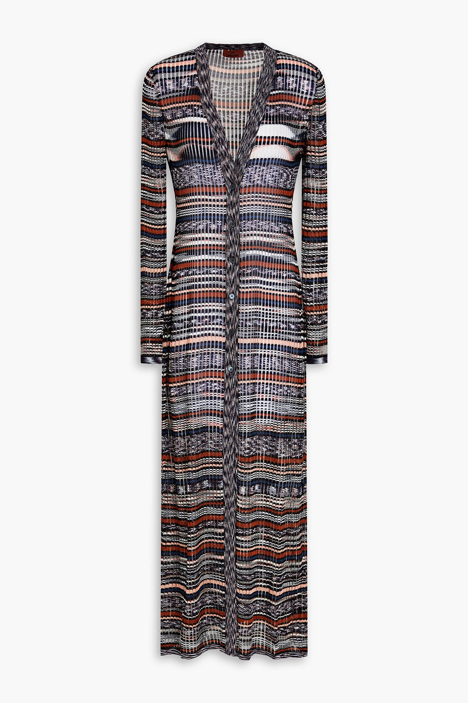 Missoni Striped Fine-knit Maxi Cardigan In Midnight Blue