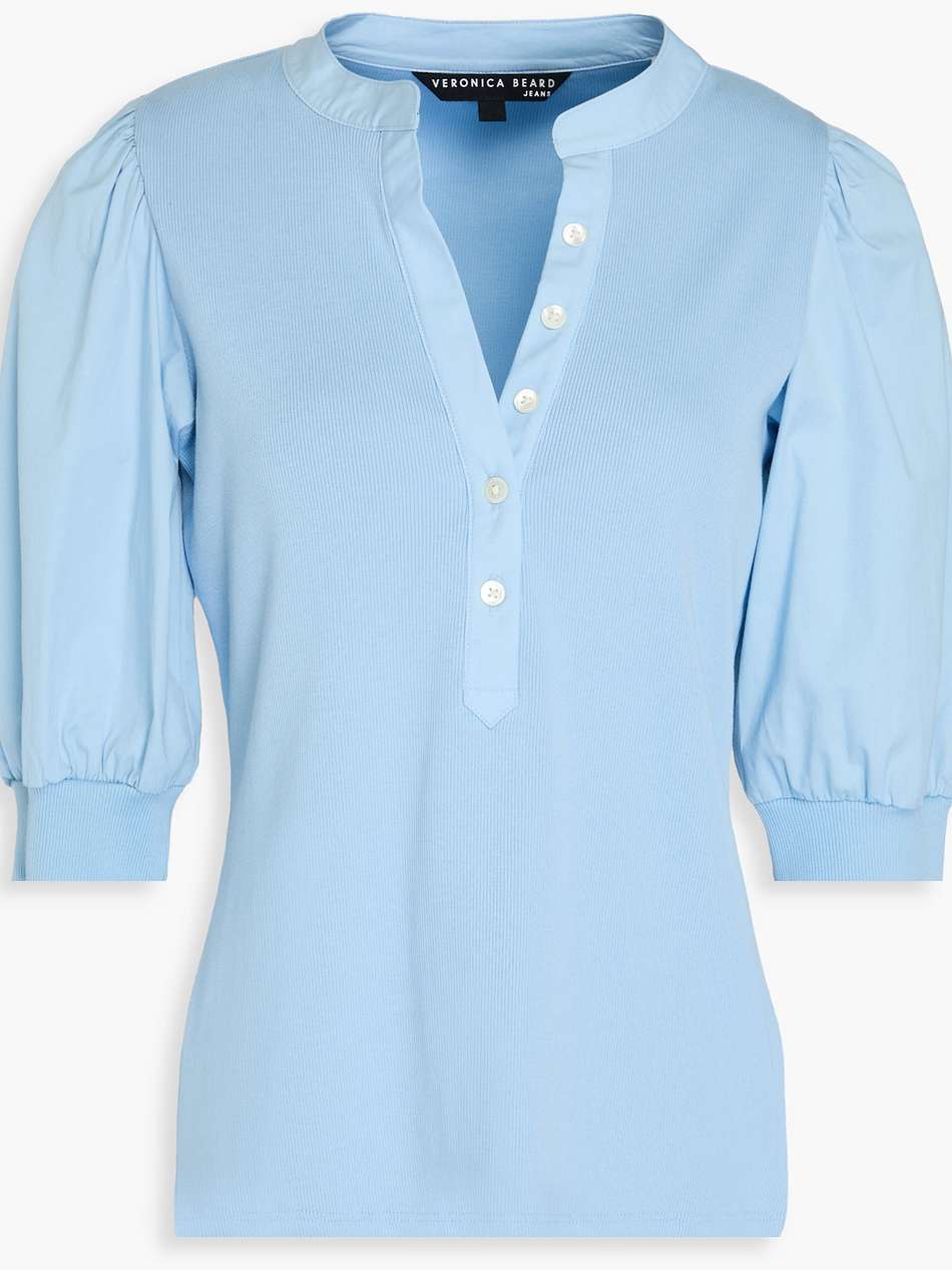 coralee poplin-paneled stretch-pima cotton-jersey top