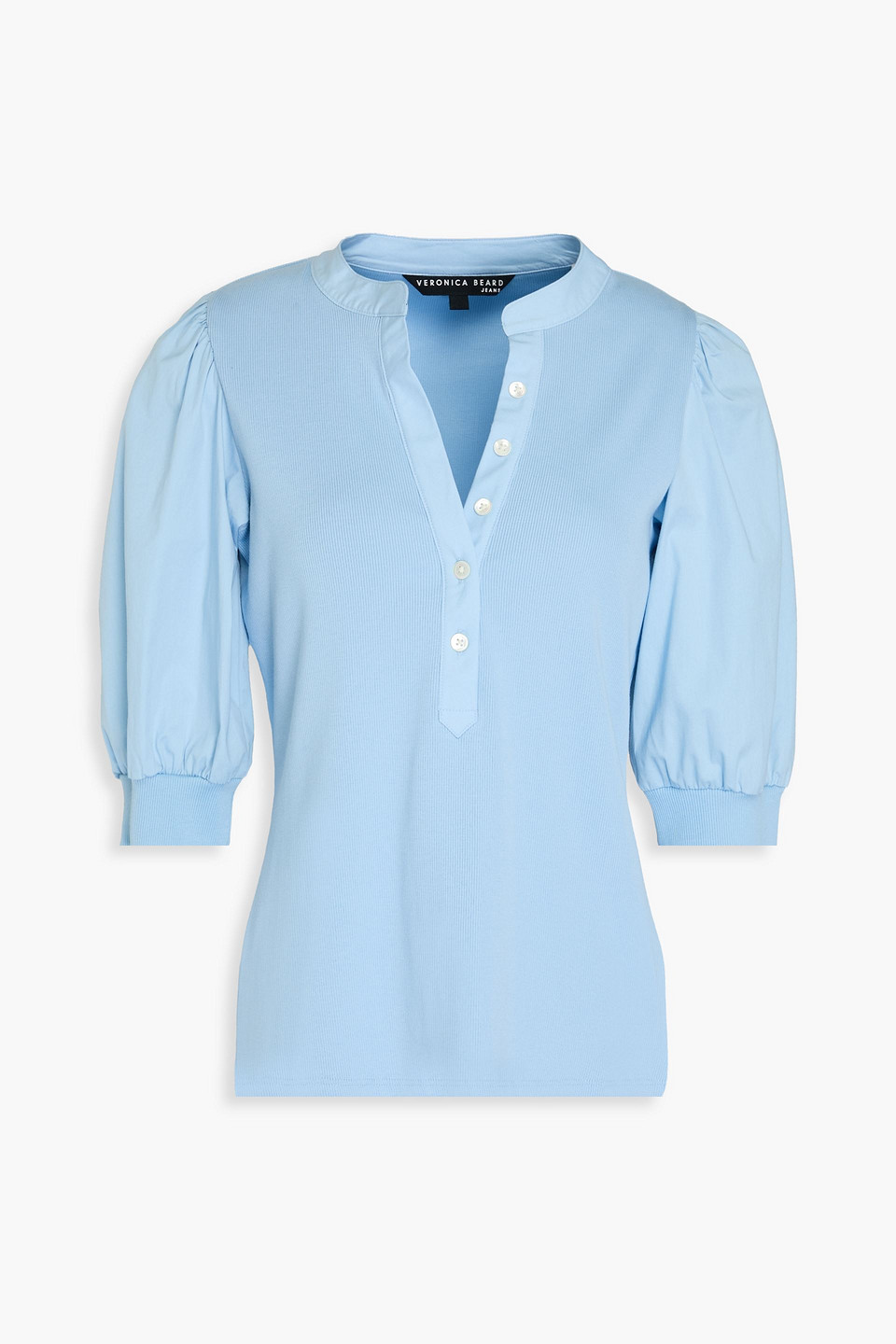 Veronica Beard Coralee Poplin-paneled Stretch-pima Cotton-jersey Top In Light Blue