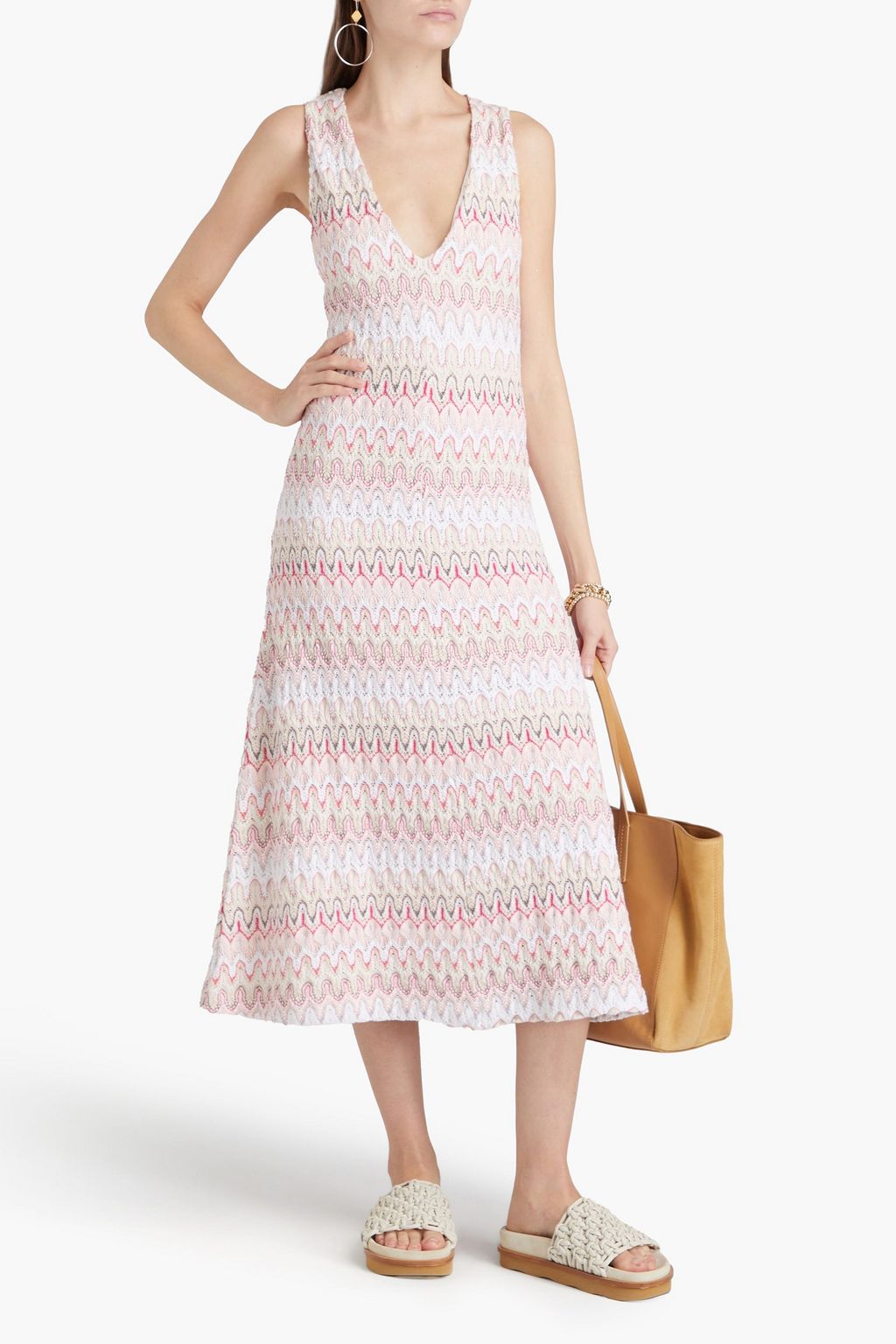 MISSONI فستان متوسط الطول من نسيج بحبكة كروشيه