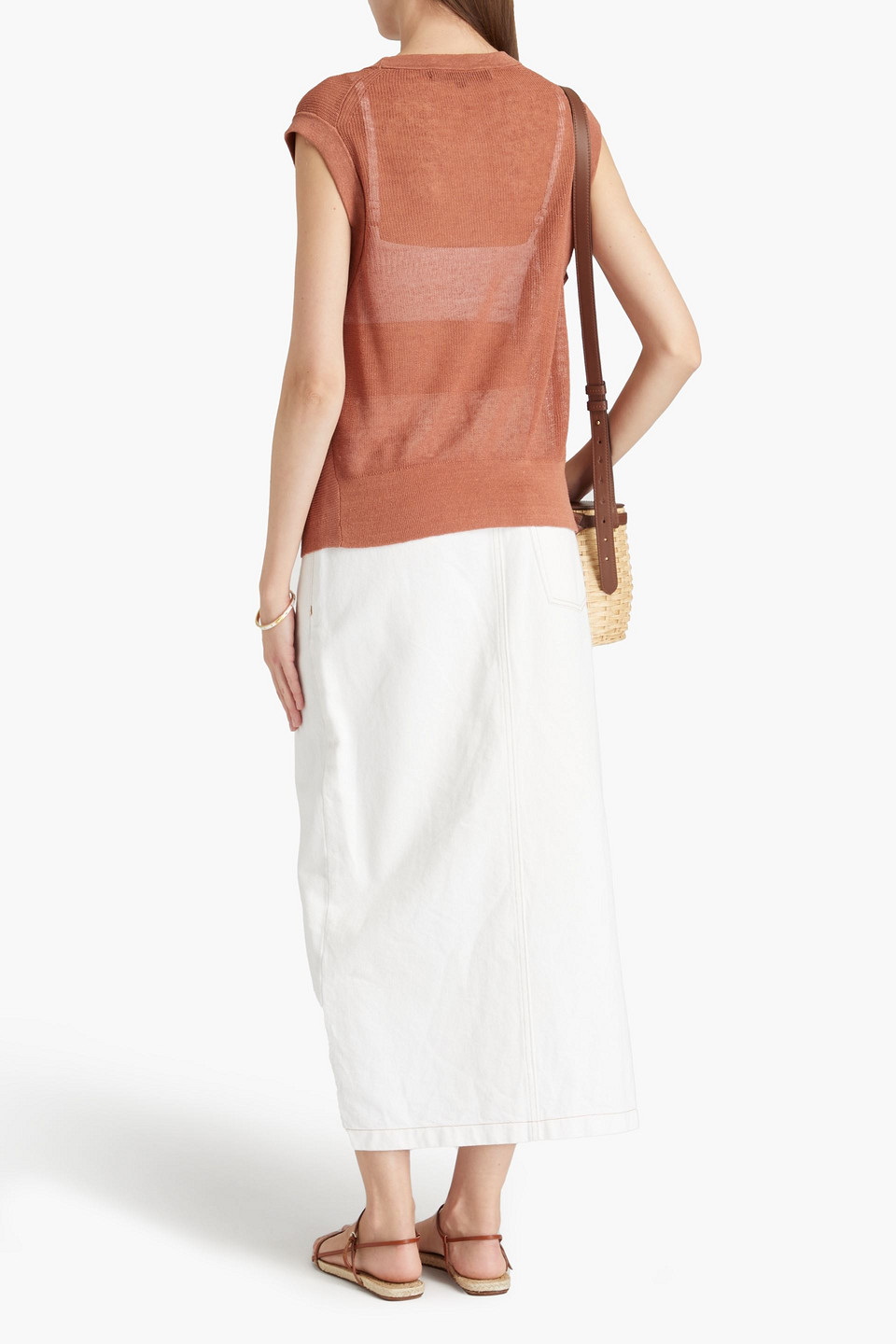 Veronica Beard Kellen Twisted Linen-blend Top In Brown