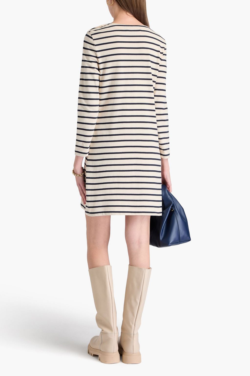 VERONICA BEARD Ruta button-embellished striped cotton mini dress