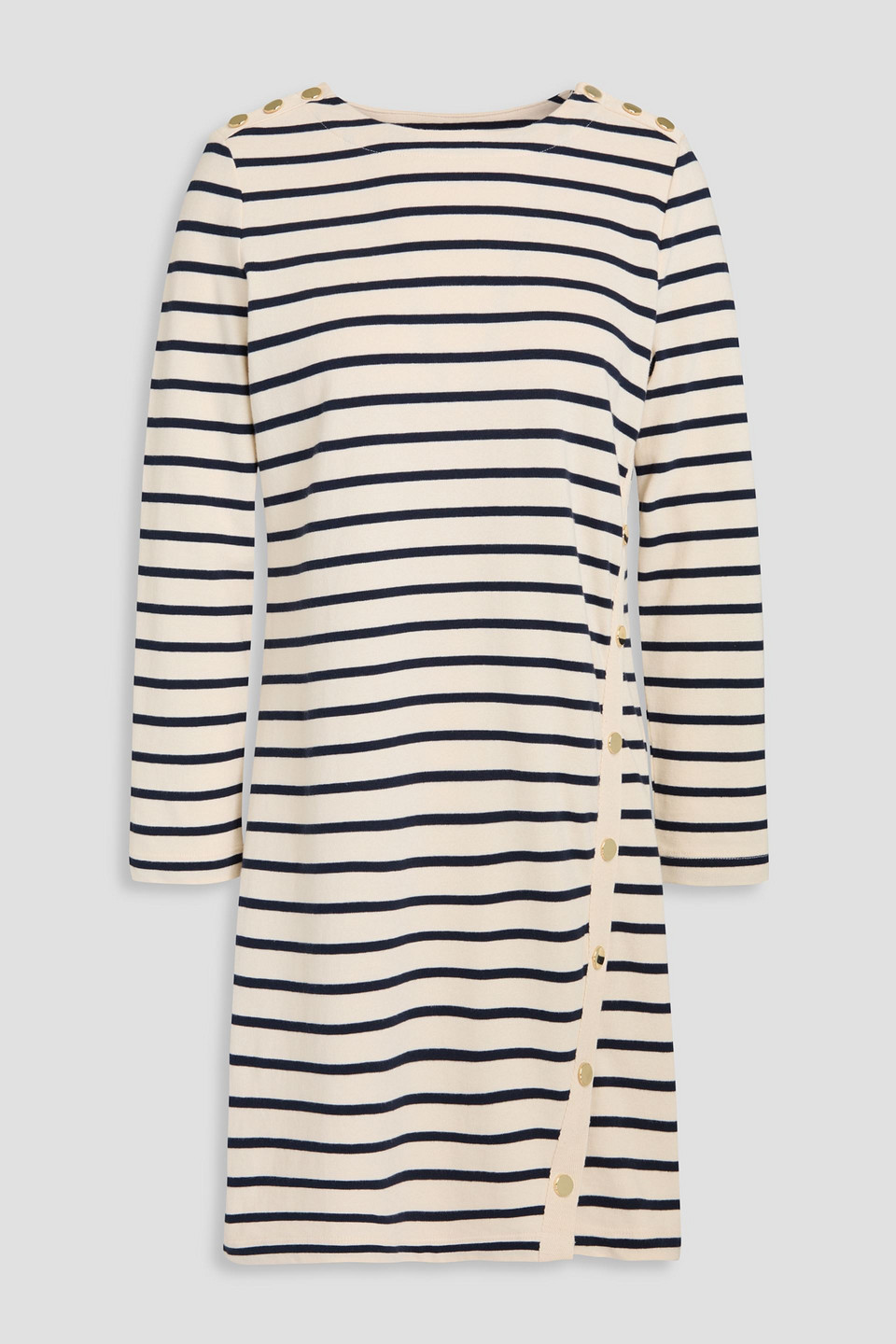 Veronica Beard Ruta Button-embellished Striped Cotton Mini Dress In Naturfarben