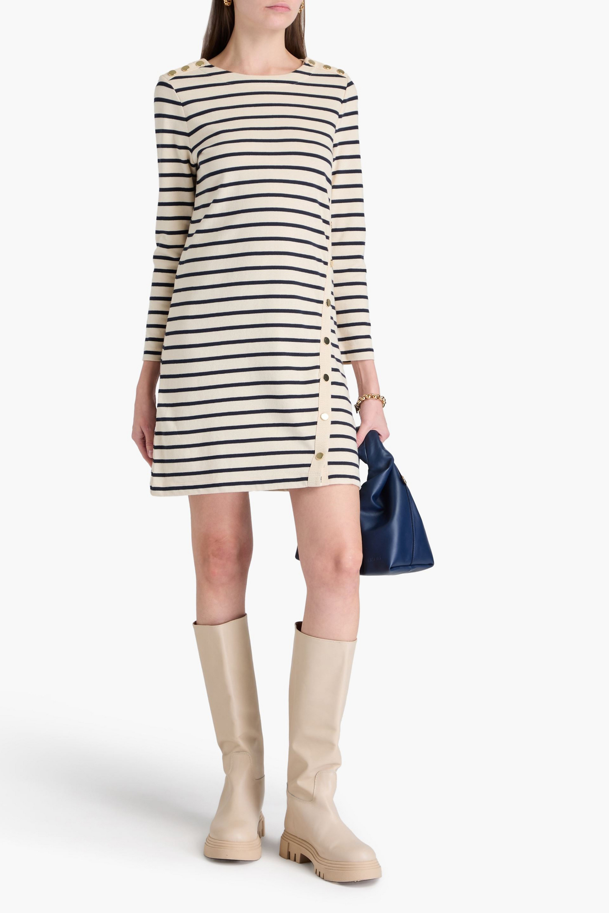 Veronica Beard Ruta button-embellished striped cotton mini dress