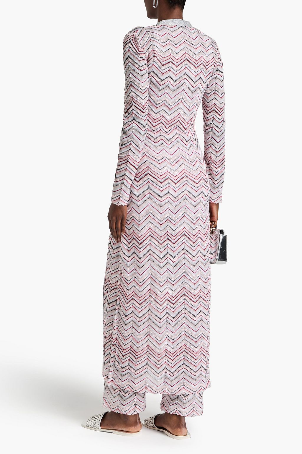 MISSONI كارديغان من نسيج بحبكة كروشيه بلون معدني ومزين بأقراص برّاقة