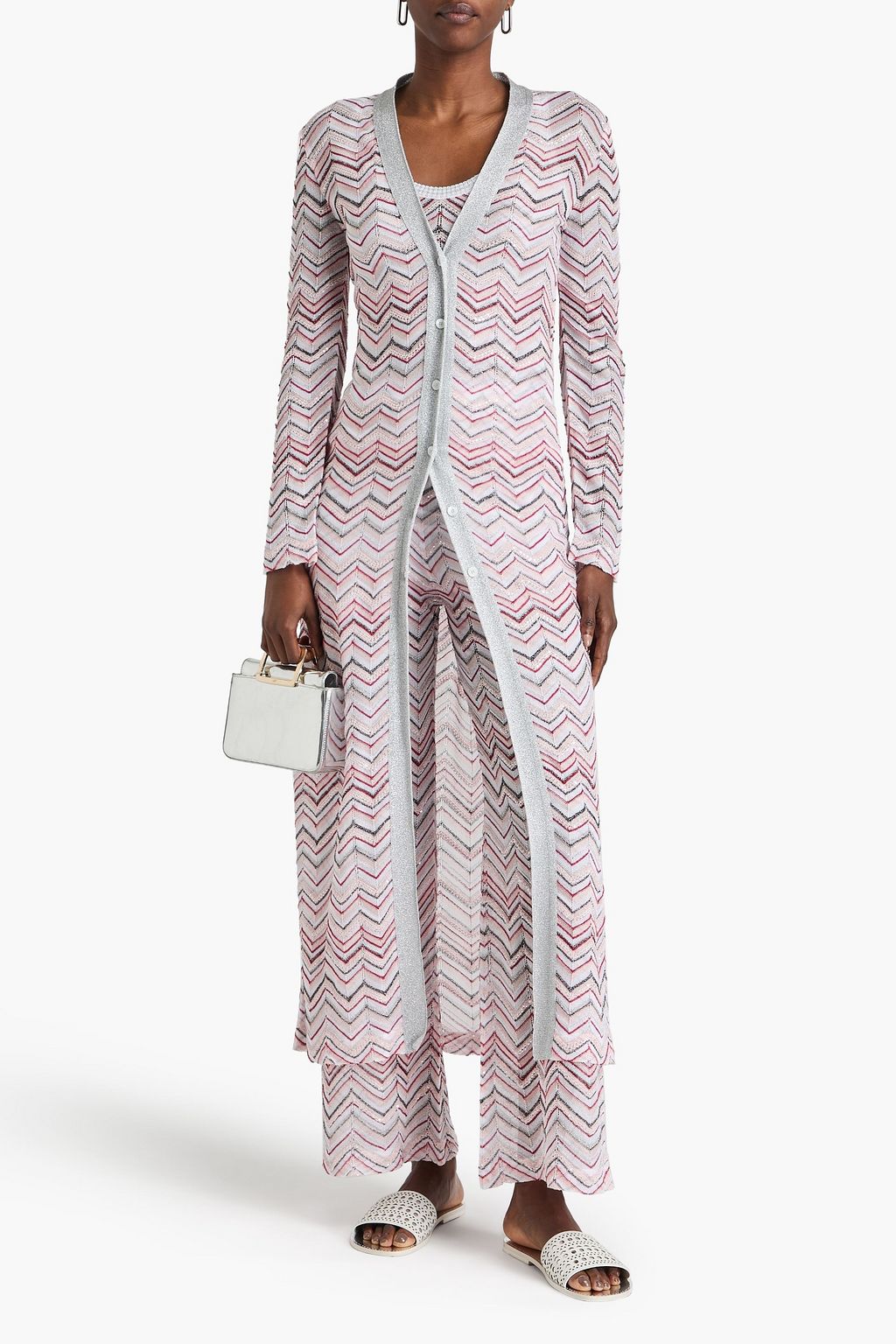 MISSONI كارديغان من نسيج بحبكة كروشيه بلون معدني ومزين بأقراص برّاقة