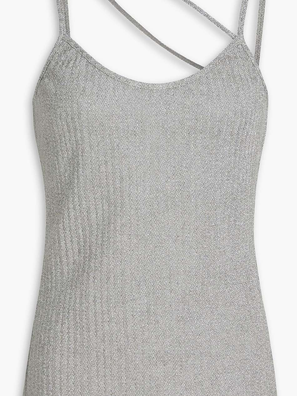 metallic crochet-knit cotton-blend top