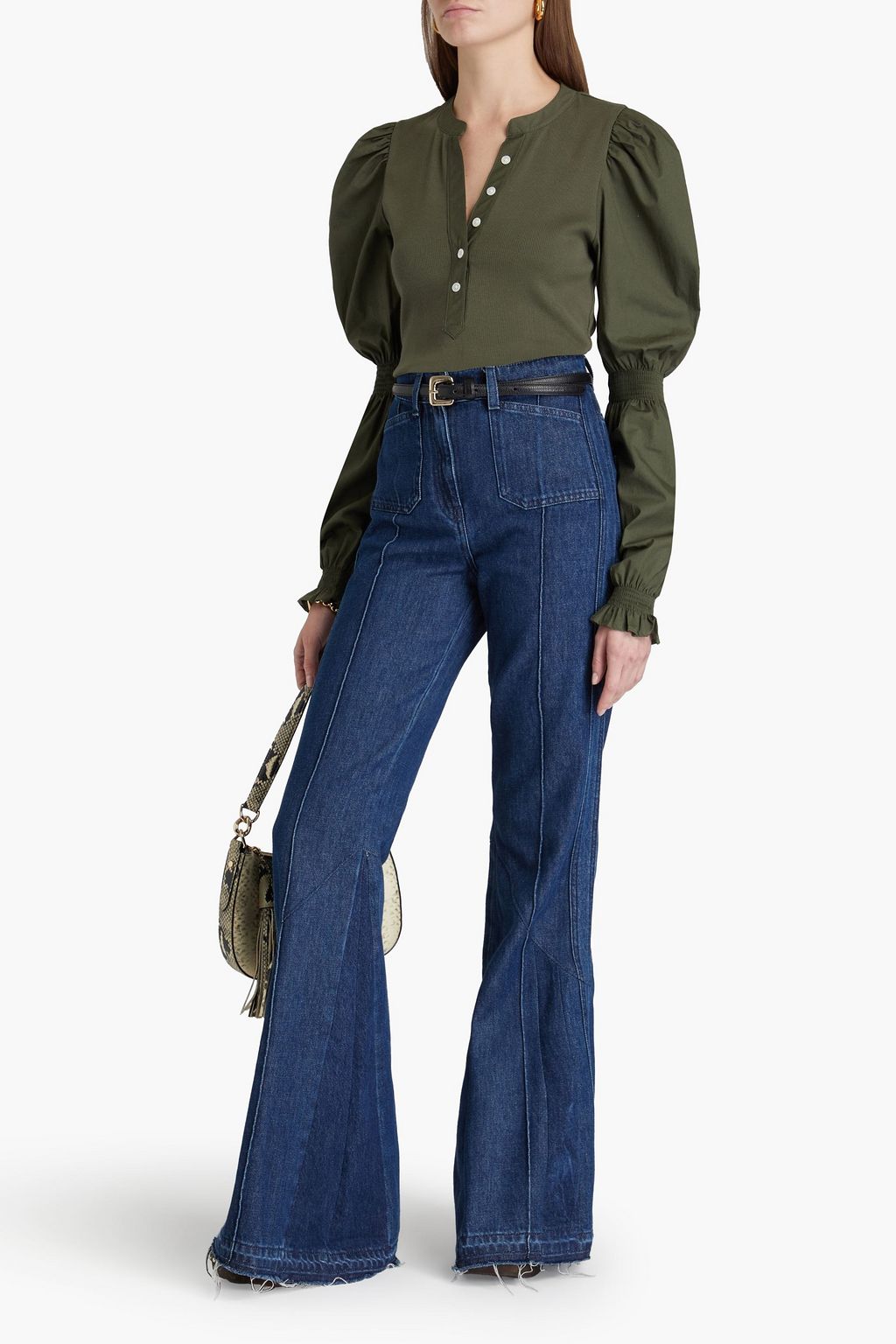 VERONICA BEARD Effy poplin-paneled stretch-Pima cotton-jersey  top