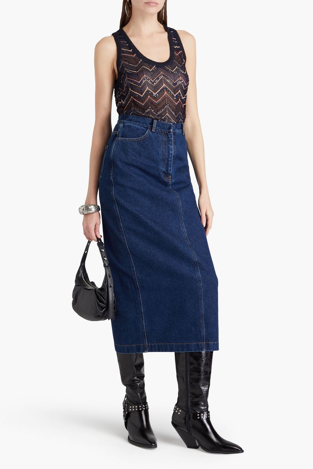 MISSONI بلوزة من نسيج بحبكة كروشيه بلون معدني بتصميم مزركش