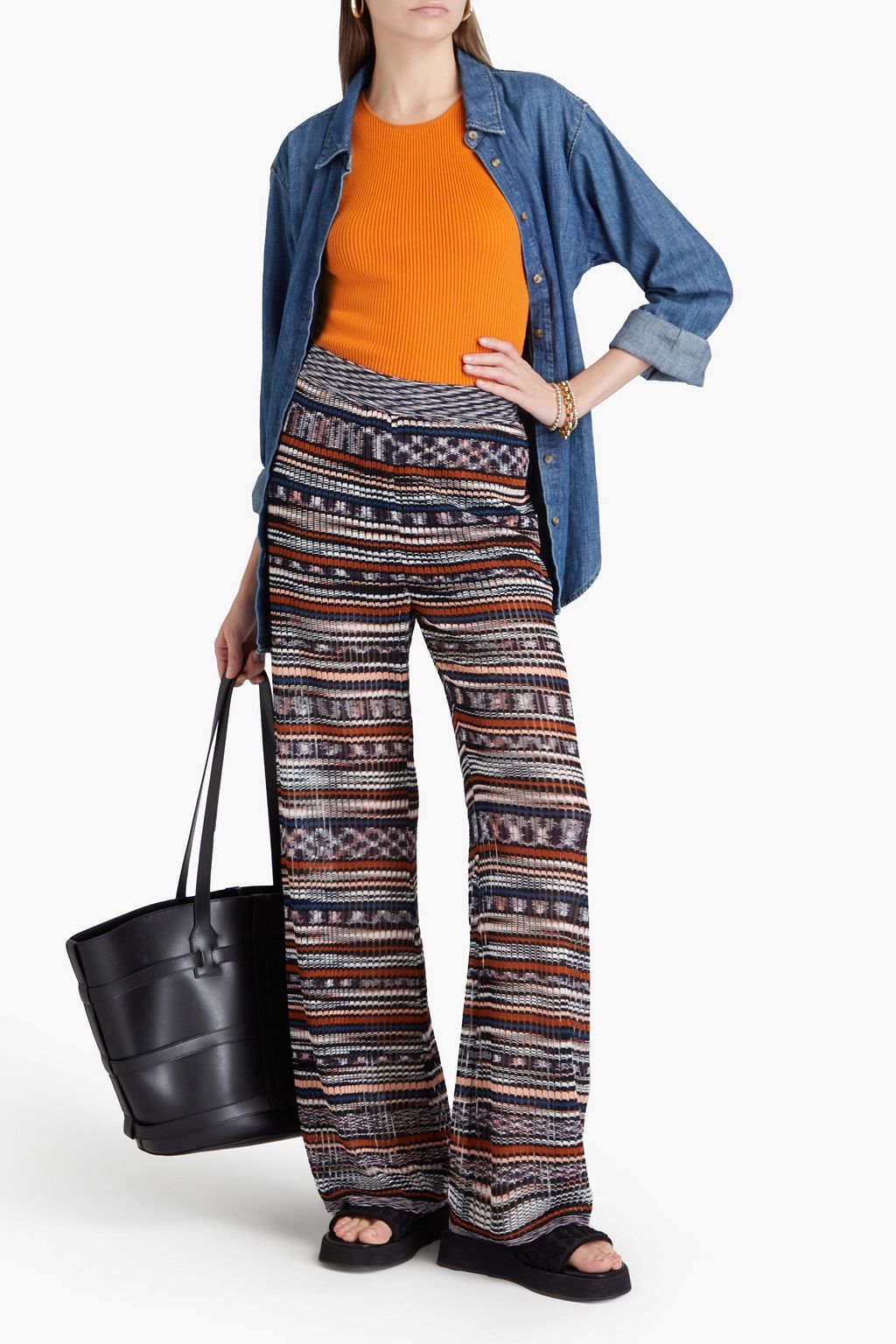 MISSONI 스페이스 다이 리브 니트 스트레이트 레그 팬츠