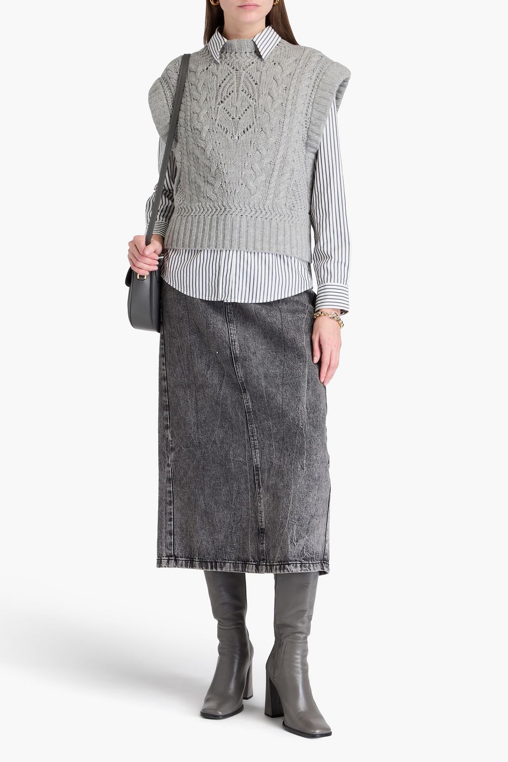 VERONICA BEARD Pinkett mélange cable-knit vest