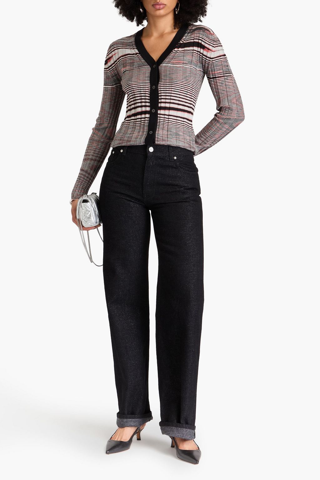 MISSONI 메탈릭 코튼 혼방 트윌 스트레이트 레그 팬츠