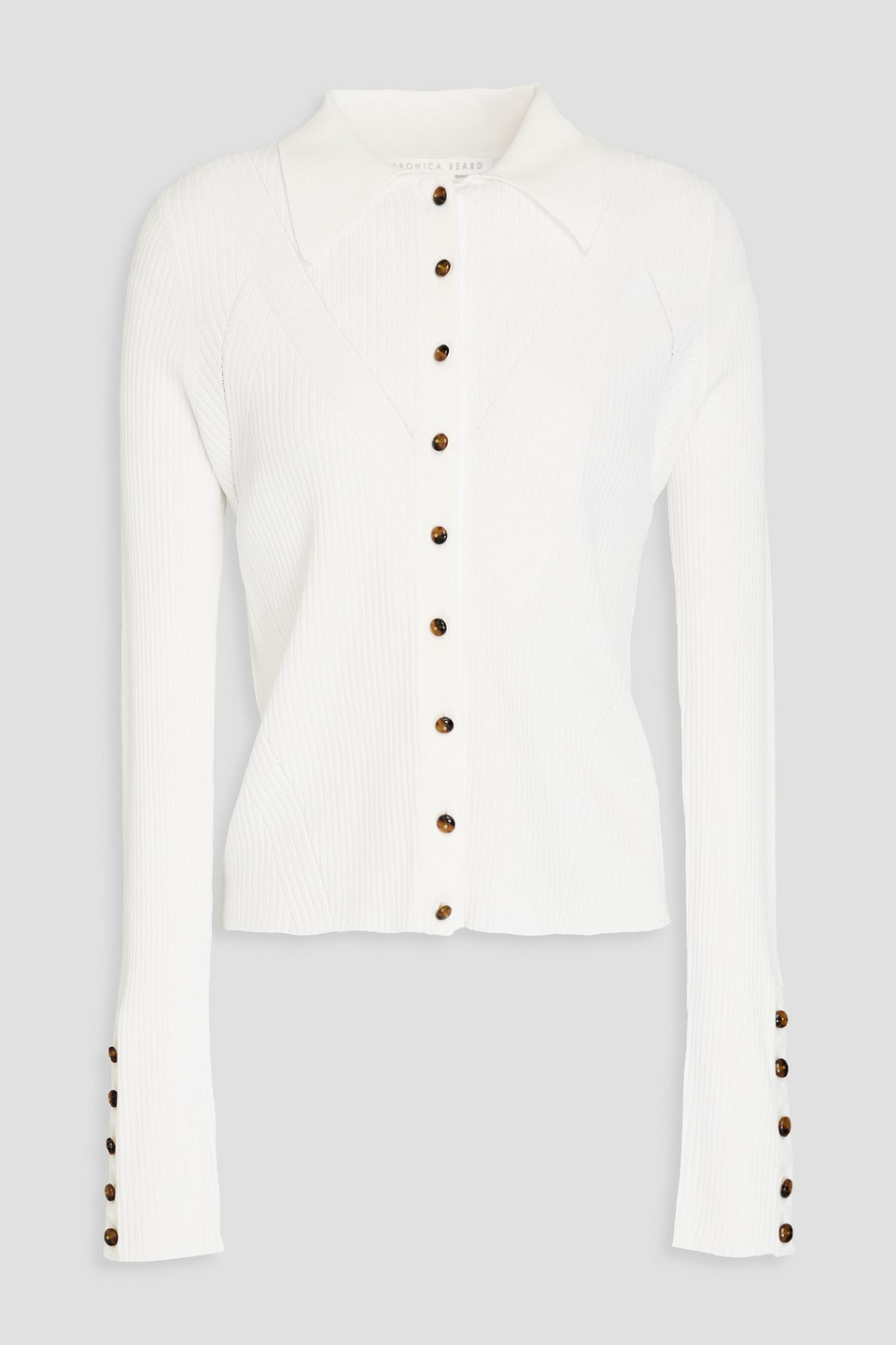Veronica Beard Fiola Ribbed-knit Cardigan In Off-white