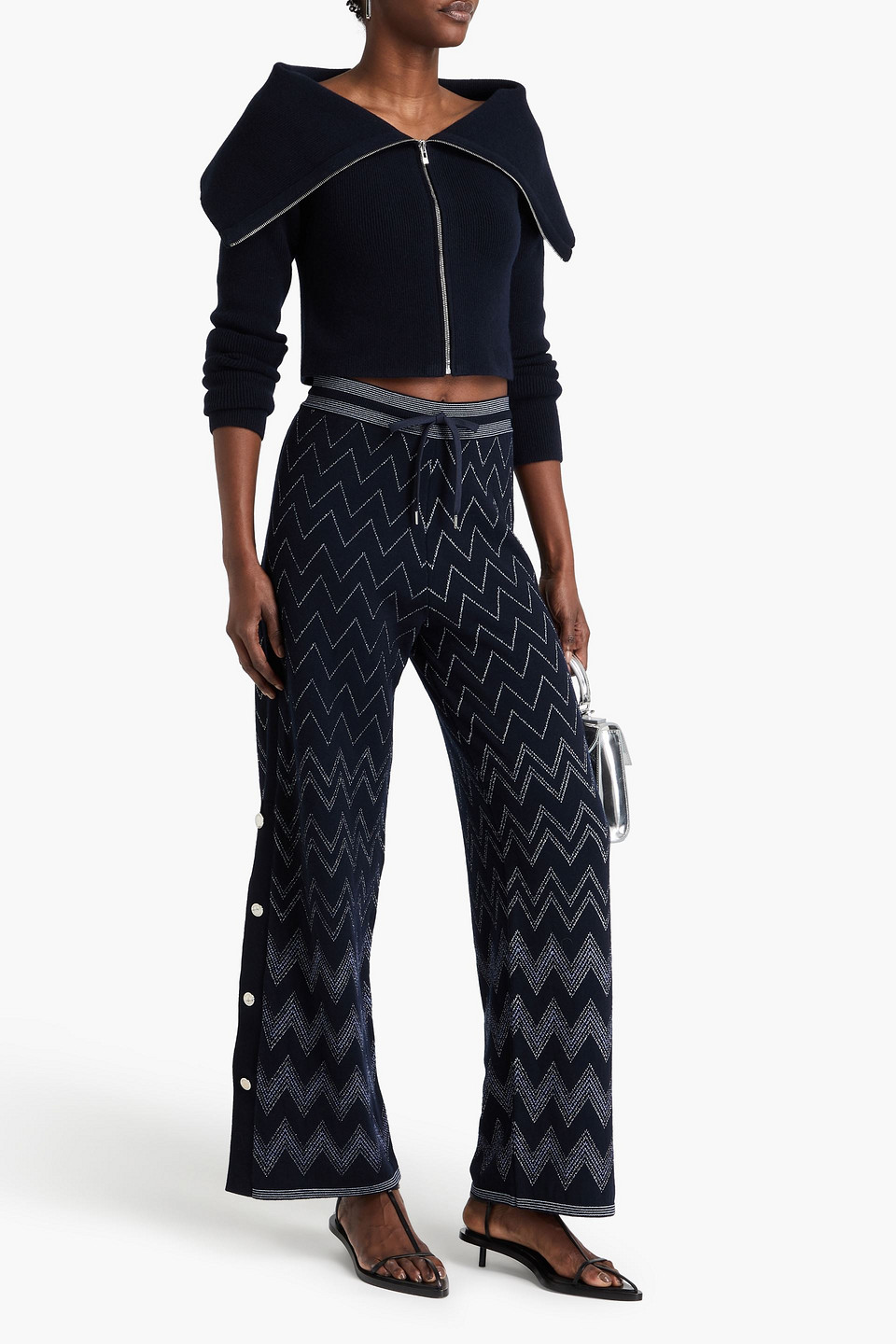 MISSONI METALLIC JACQUARD-KNIT WOOL-BLEND WIDE-LEG PANTS