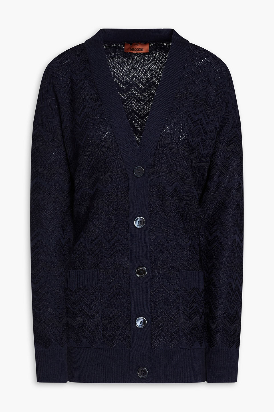Missoni Zigzag Crochet-knit Cardigan In Navy