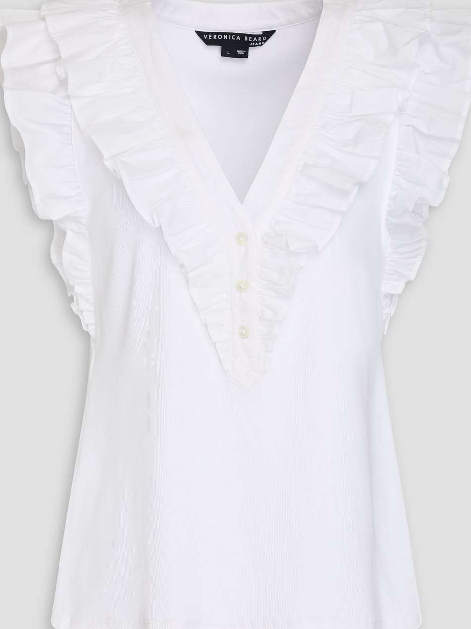adrianna ruffled poplin-trimmed pima cotton-blend jersey top