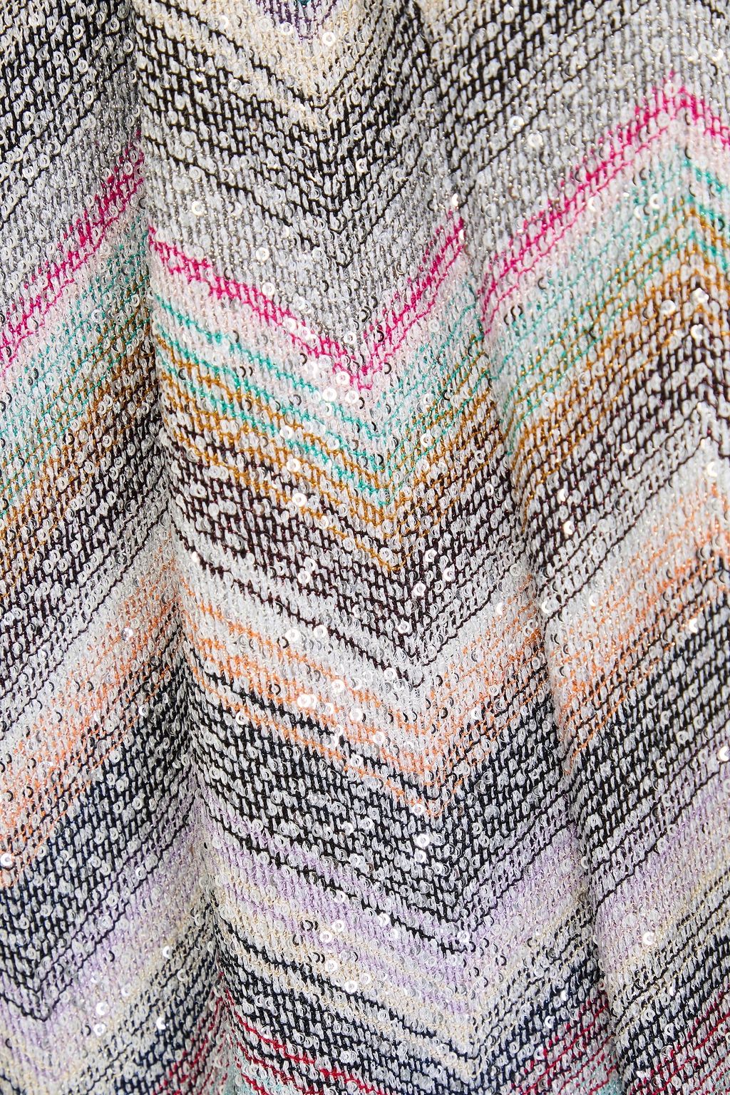 MISSONI بنطلون بقصة واسعة من الأسفل من نسيج بحبكة كروشيه بلون معدني ومزين بأقراص برّاقة