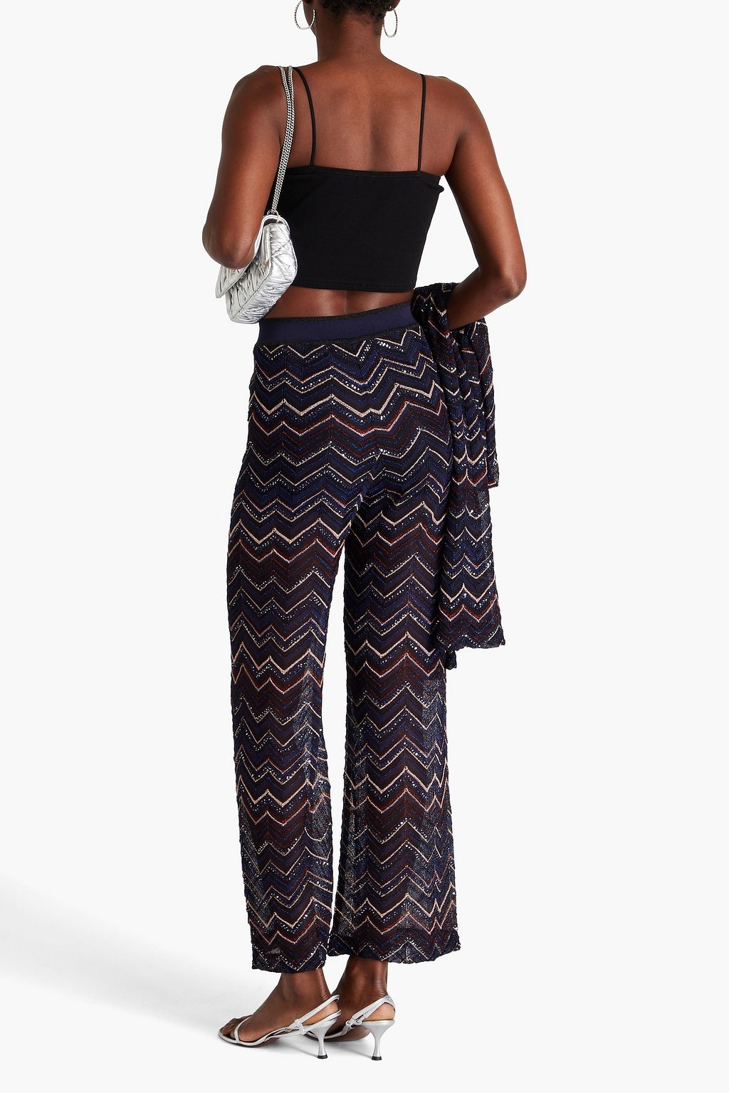 MISSONI بنطال بأرجل واسعة بحبكة كروشيه مزين بأقراص برّاقة