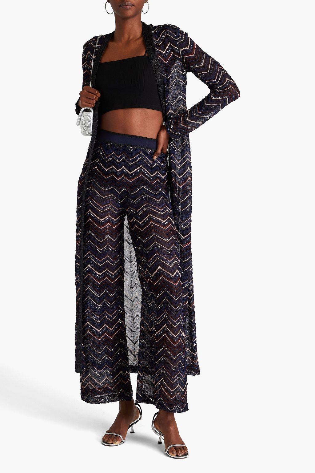 MISSONI بنطال بأرجل واسعة بحبكة كروشيه مزين بأقراص برّاقة