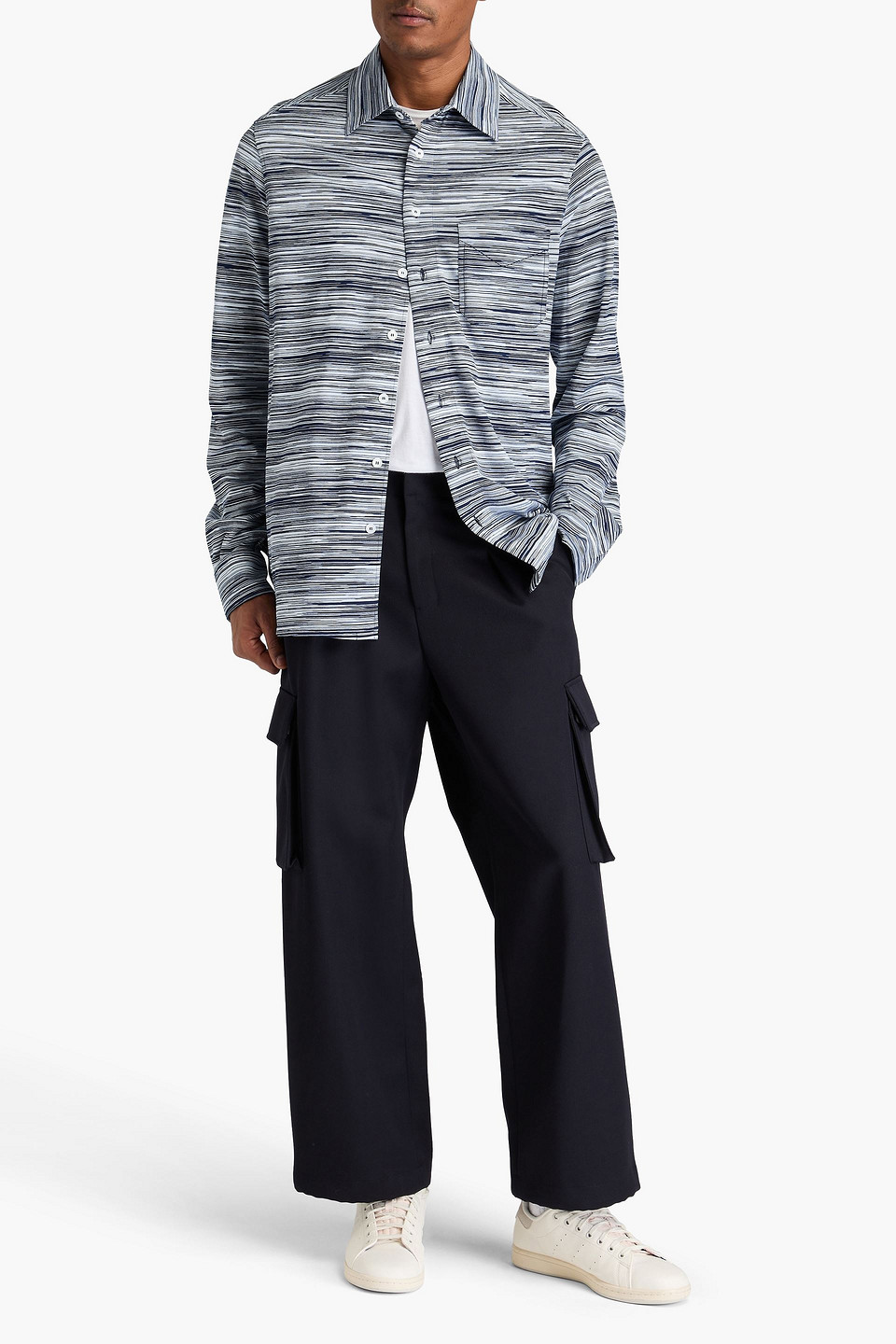 Missoni Space-dyed Cotton-jersey Shirt In Navy