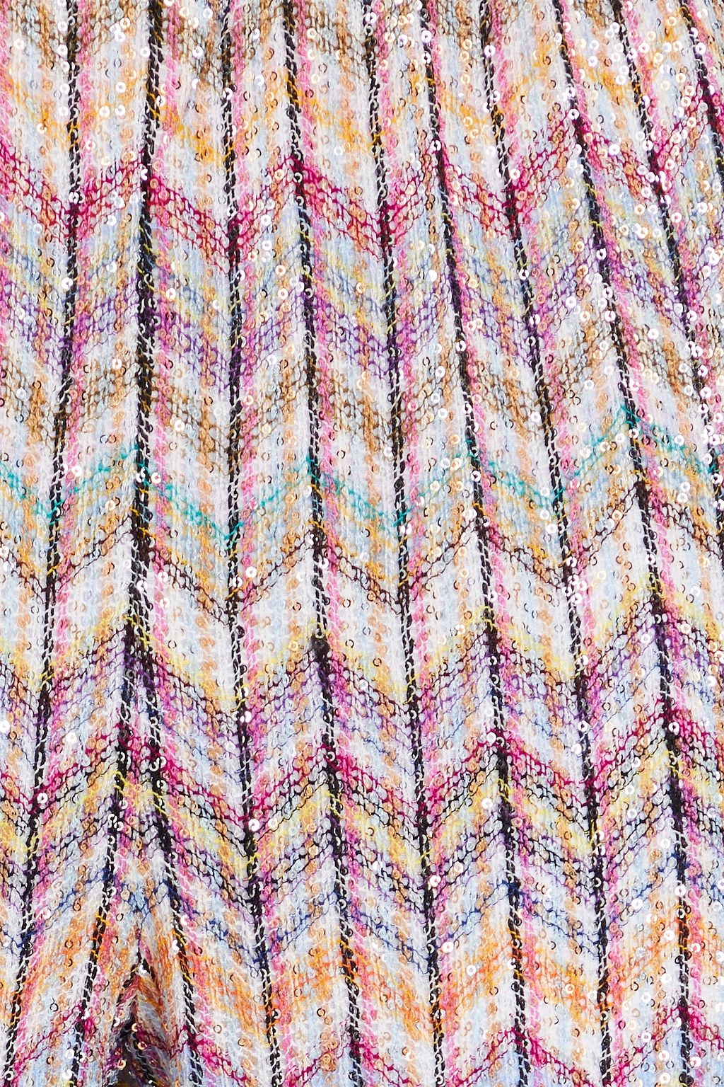 MISSONI بنطلون بقصة واسعة من الأسفل من نسيج بحبكة كروشيه بلون معدني ومزين بأقراص برّاقة