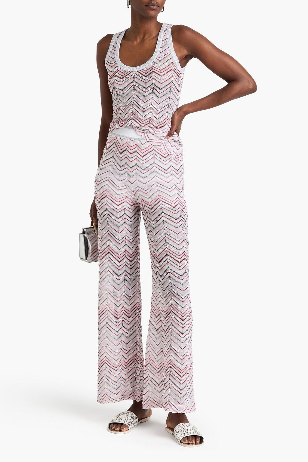MISSONI بنطال بأرجل واسعة بحبكة كروشيه مزين بأقراص برّاقة