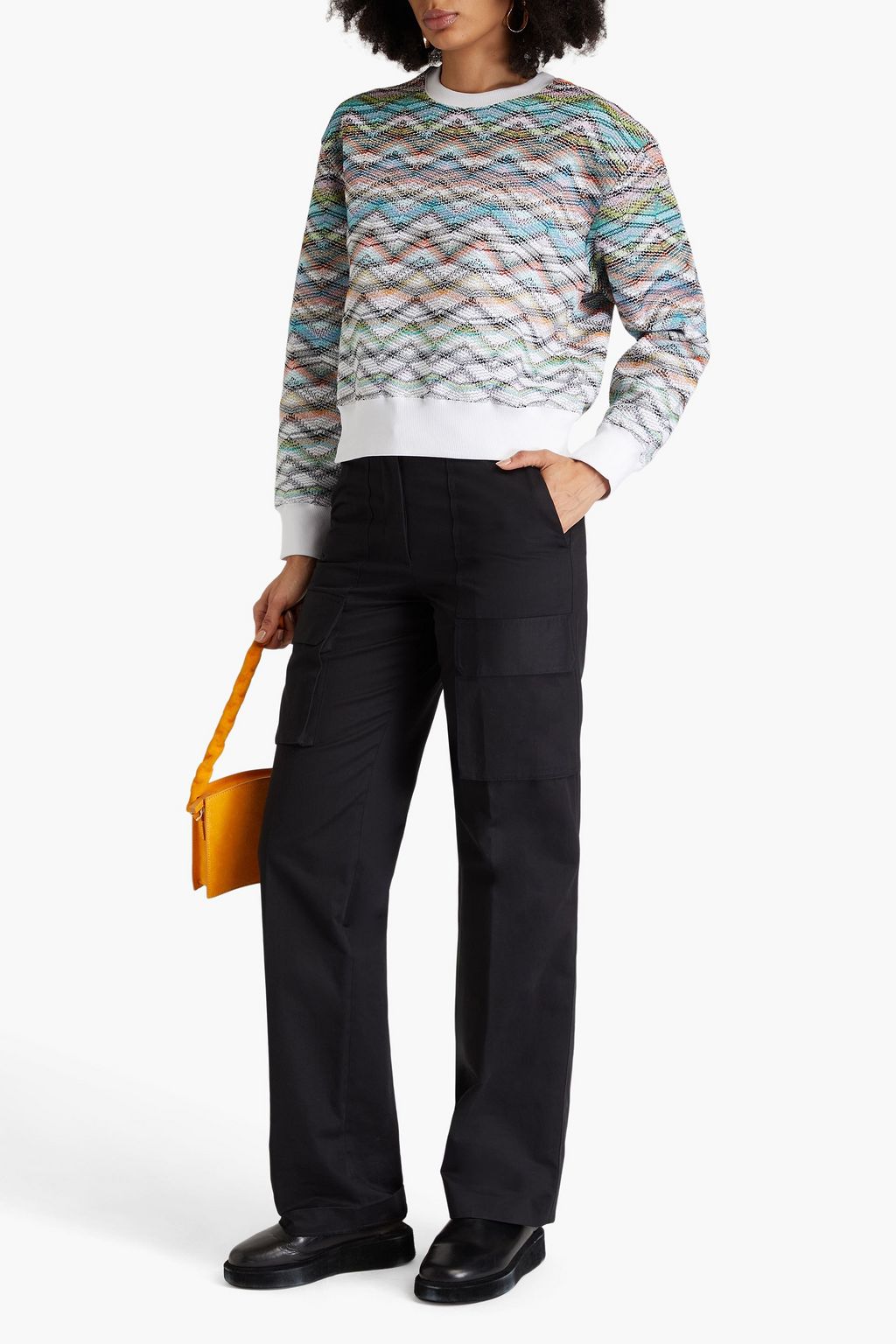 MISSONI كنزة رياضية من مزيج من القطن المحبوك بحبكة كروشيه بلون معدني