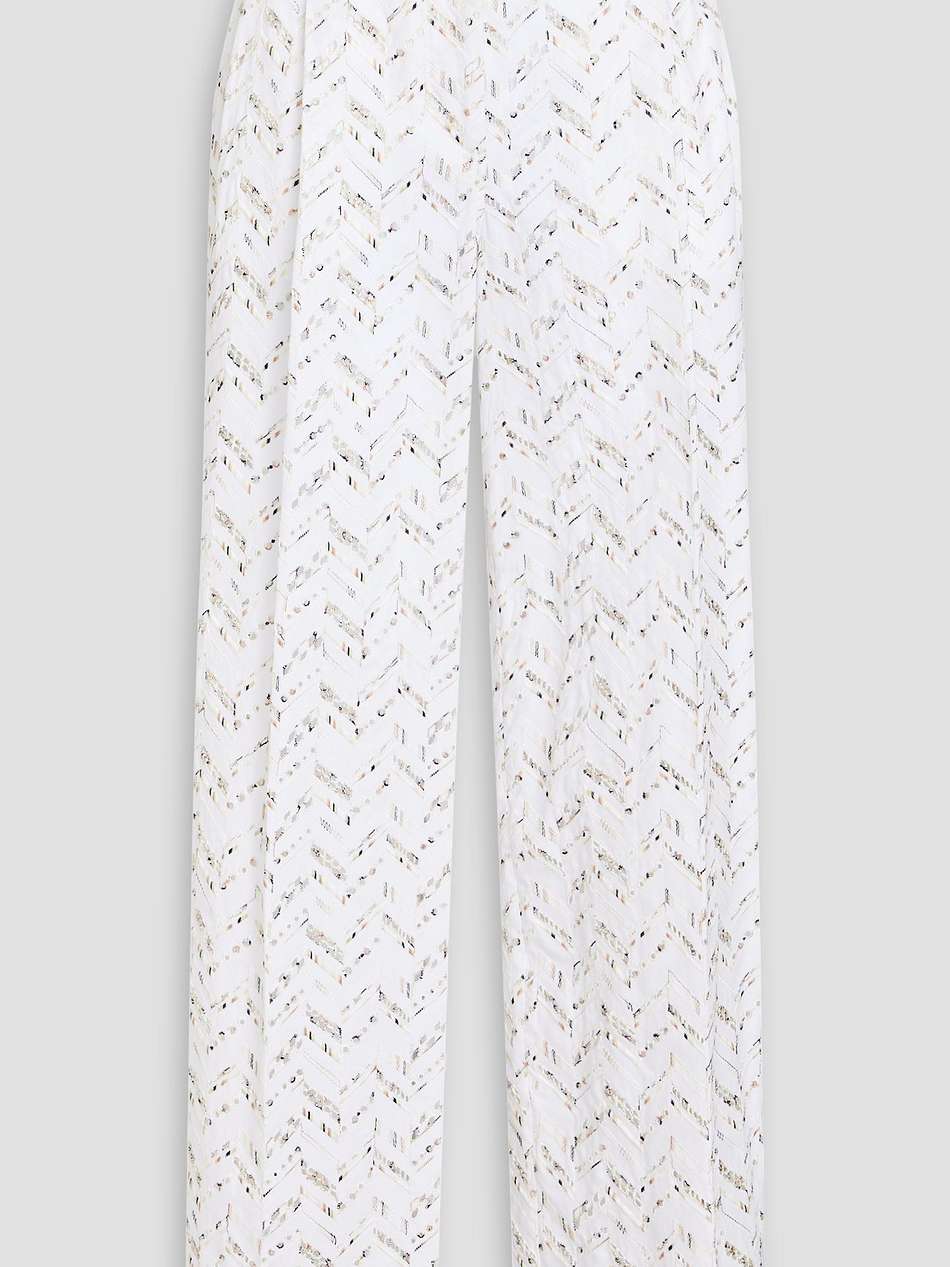 broderie anglaise cotton wide-leg pants