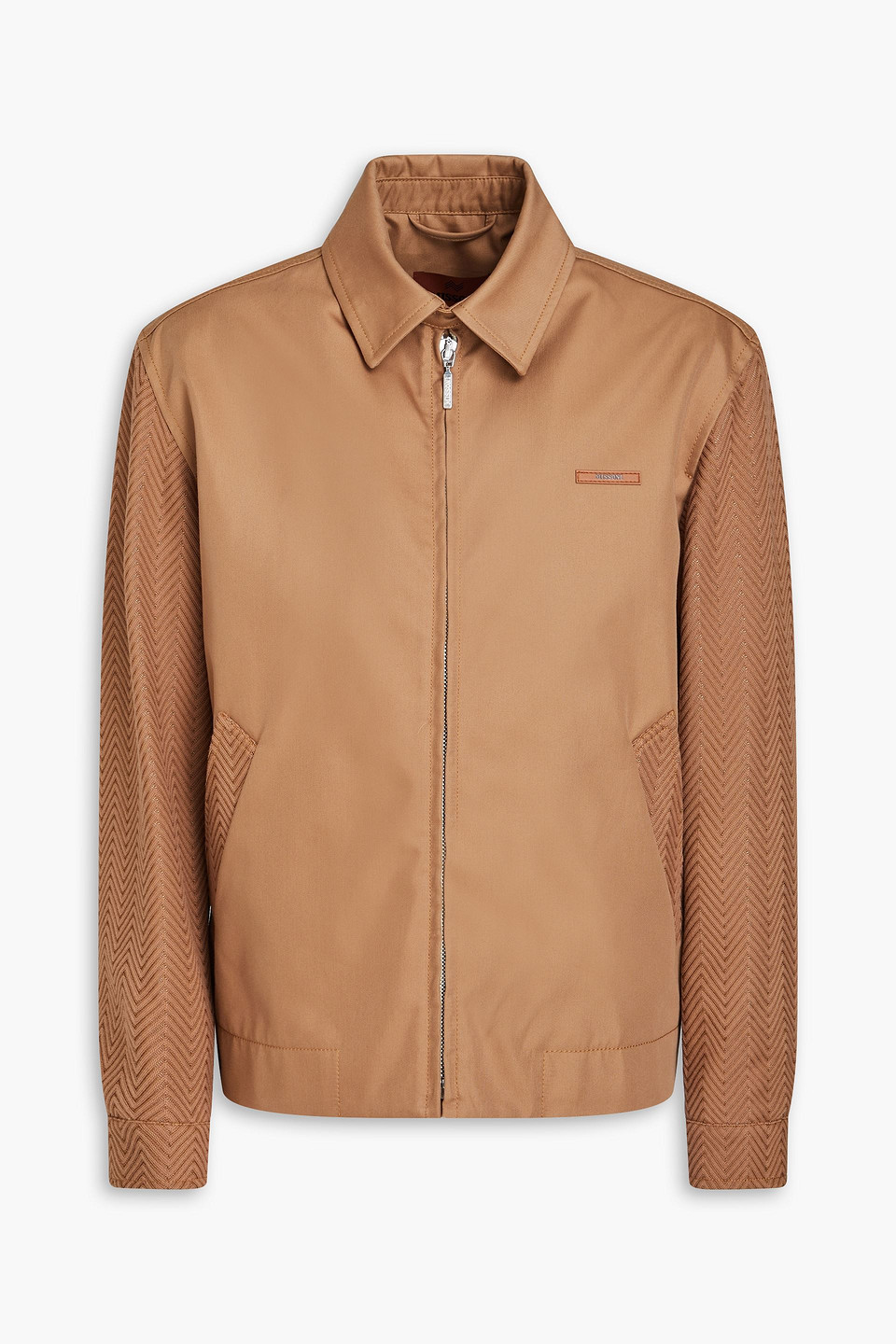 Missoni Crochet Knit-paneled Cotton-blend Twill Jacket In Camelfarben