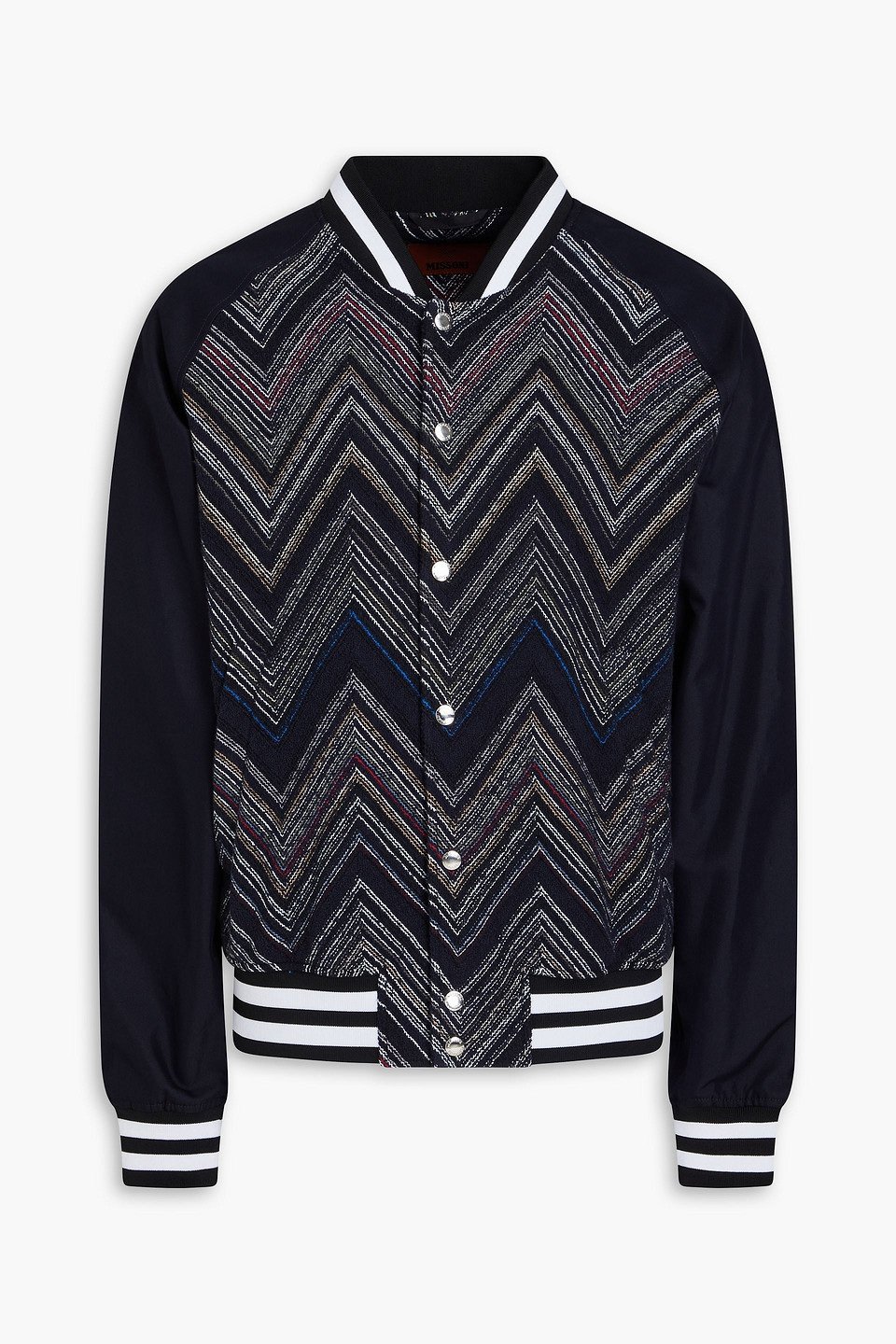 Missoni Crochet-knit Cotton-blend And Twill Bomber Jacket In Navy