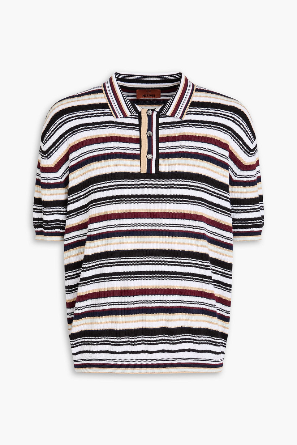Striped ribbed cotton polo shirt