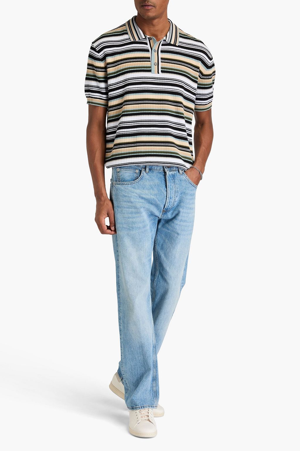 MISSONI Striped ribbed cotton polo shirt