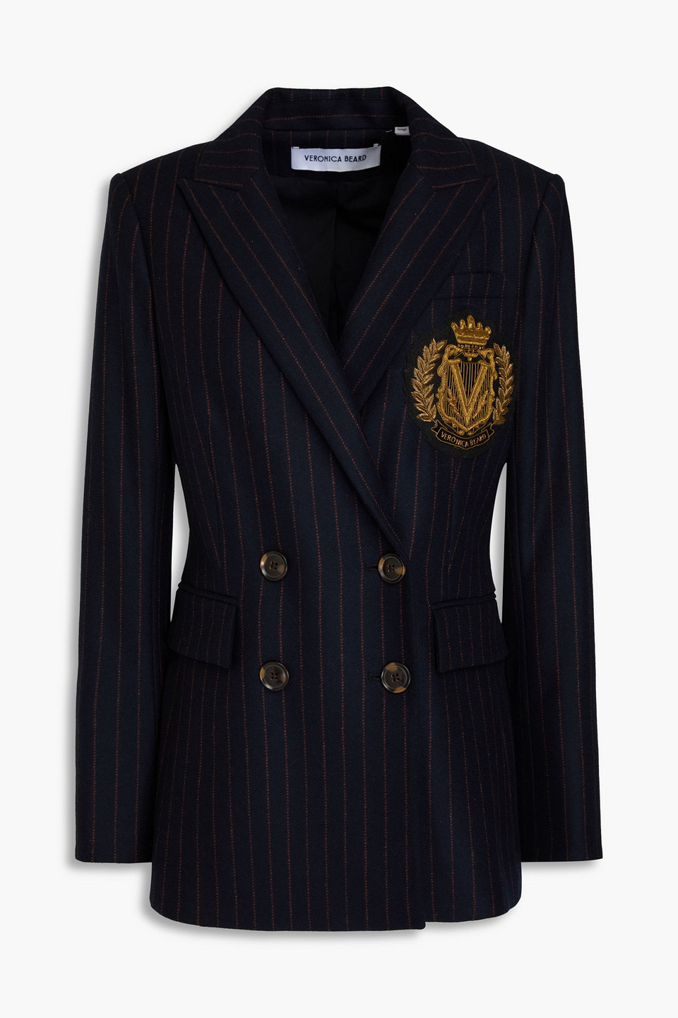 Veronica Beard Ellette Dickey Appliquéd Pinstriped Wool-blend Blazer In Navy