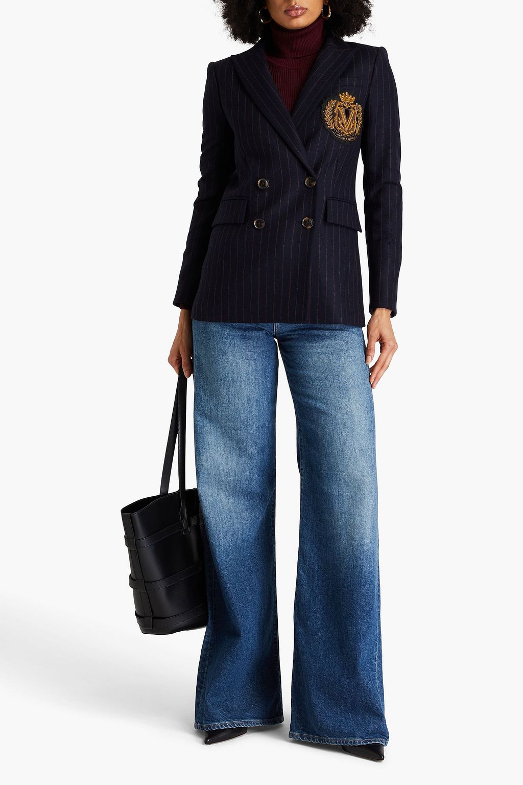 VERONICA BEARD Ellette Dickey appliquéd pinstriped wool-blend blazer