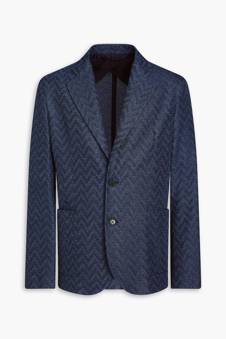 Missoni Crochet-knit Cotton Suit Jacket In Navy