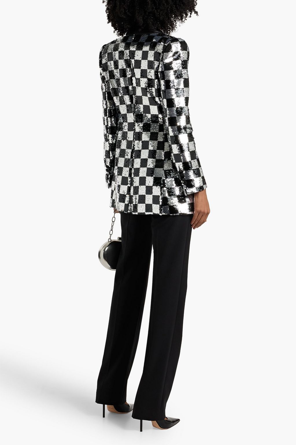 DOLCE&GABBANA Velvet-trimmed sequined checked tulle blazer