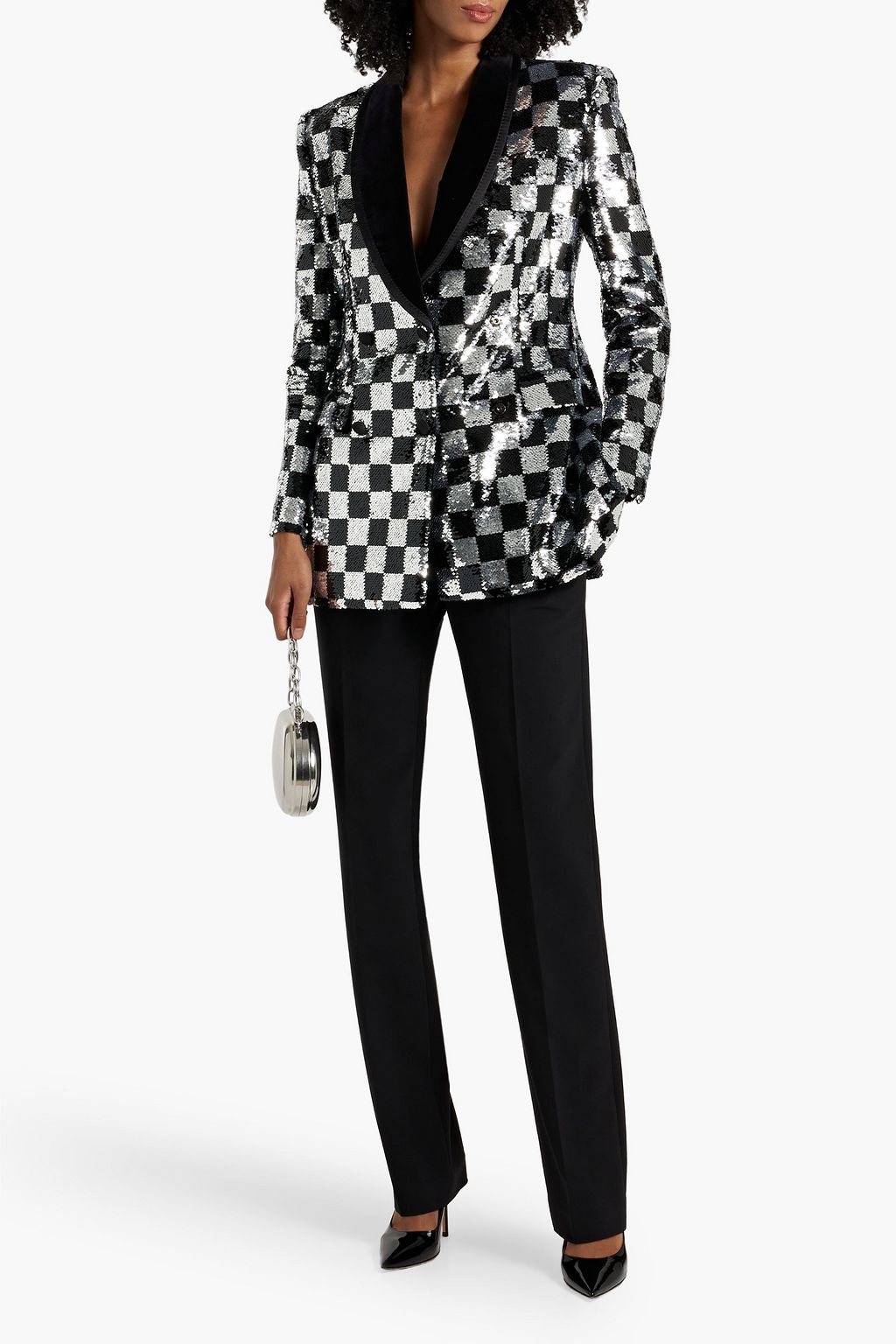 DOLCE&GABBANA Velvet-trimmed sequined checked tulle blazer