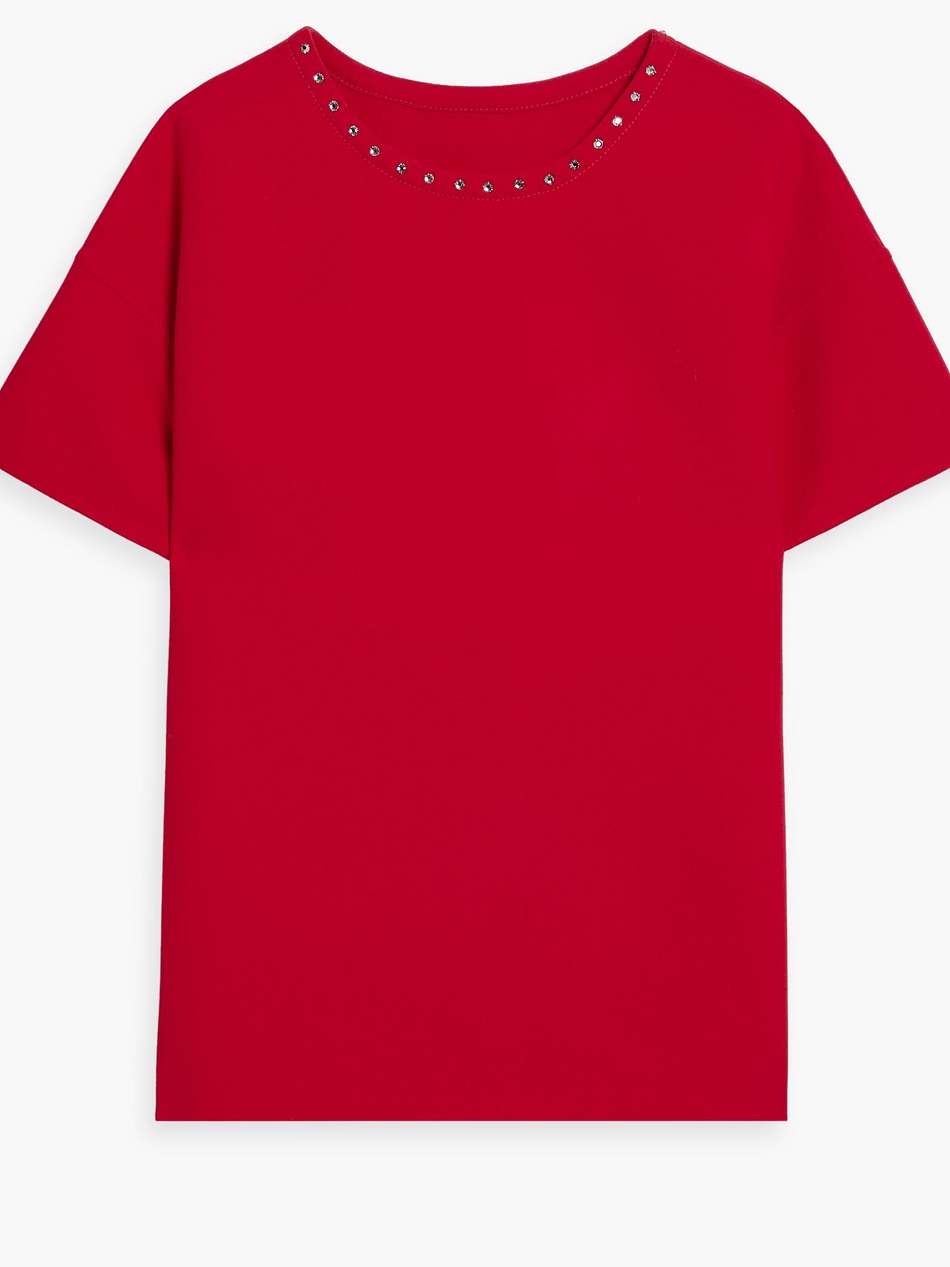 crystal-embellished wool-crepe top
