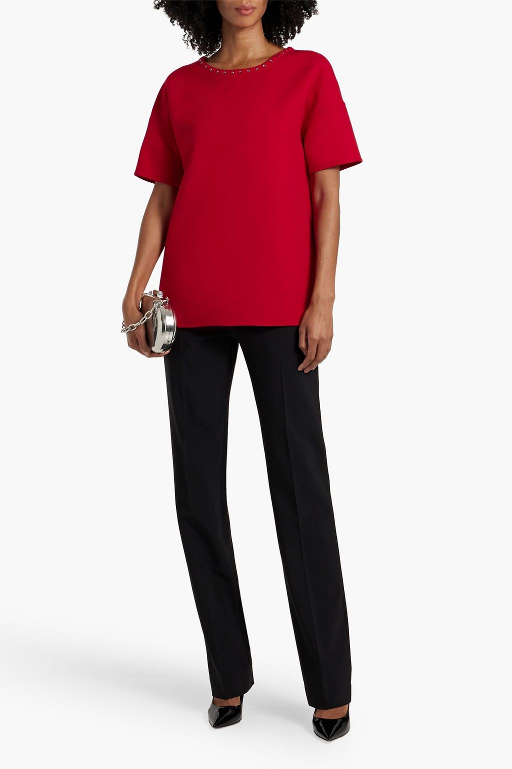 VALENTINO GARAVANI Crystal-embellished wool-crepe top