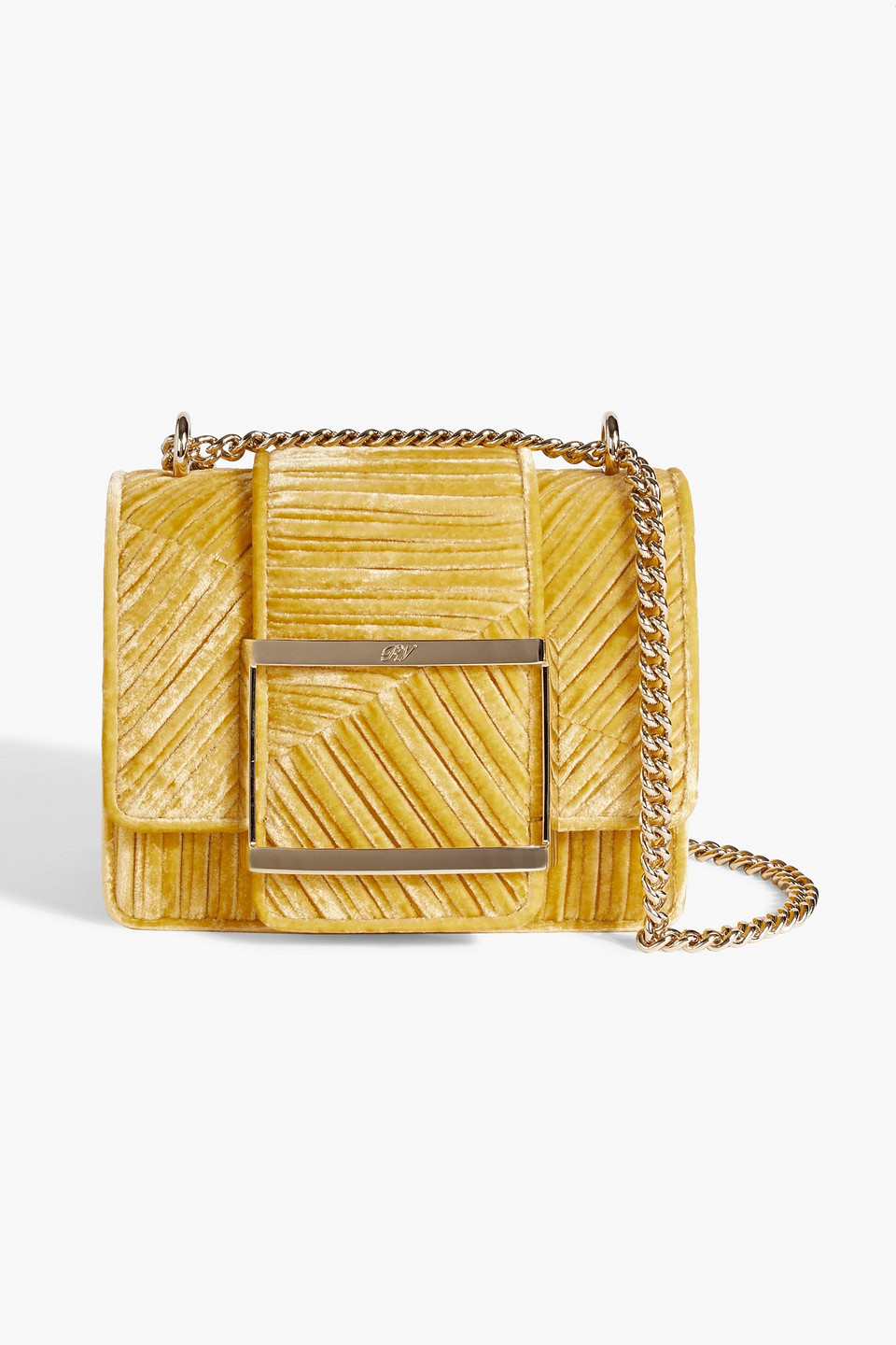 Roger Vivier Tres Vivier Plissé-velvet Shoulder Bag In Mustard