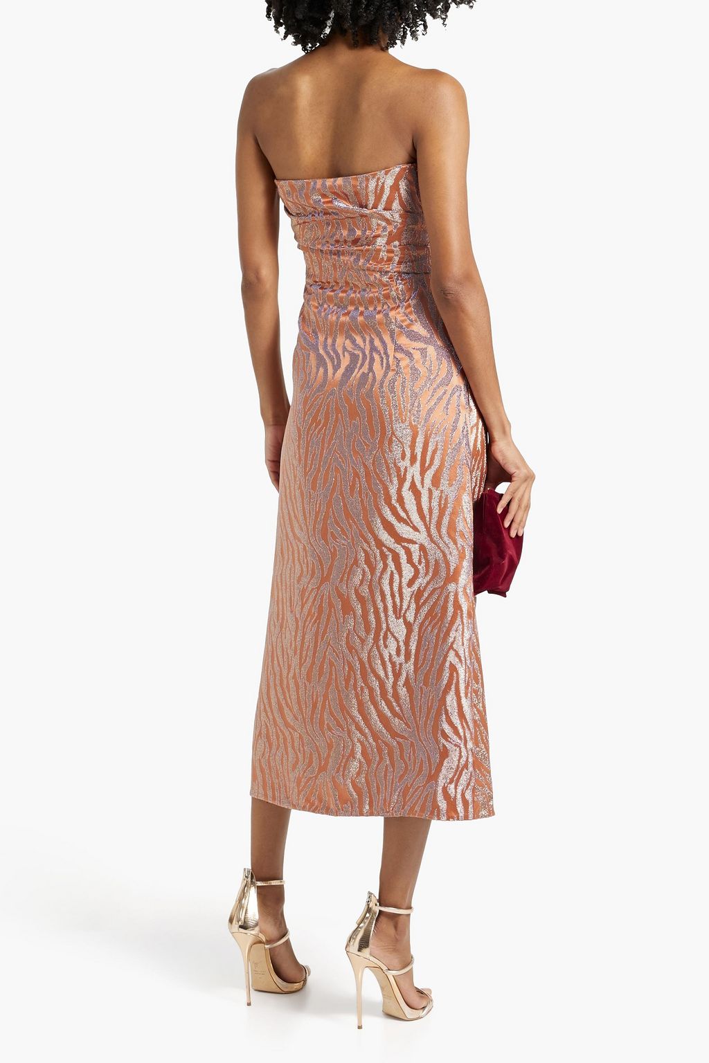 ULLA JOHNSON Raina strapless metallic zebra-print satin-jacquard midi dress