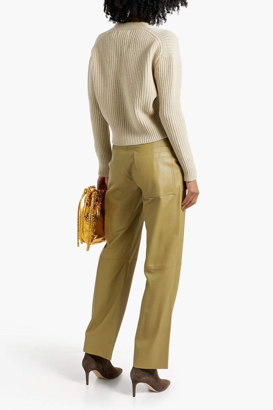 Shop And-daughter Brigid Cropped Ribbed Wool Cardigan In Beige