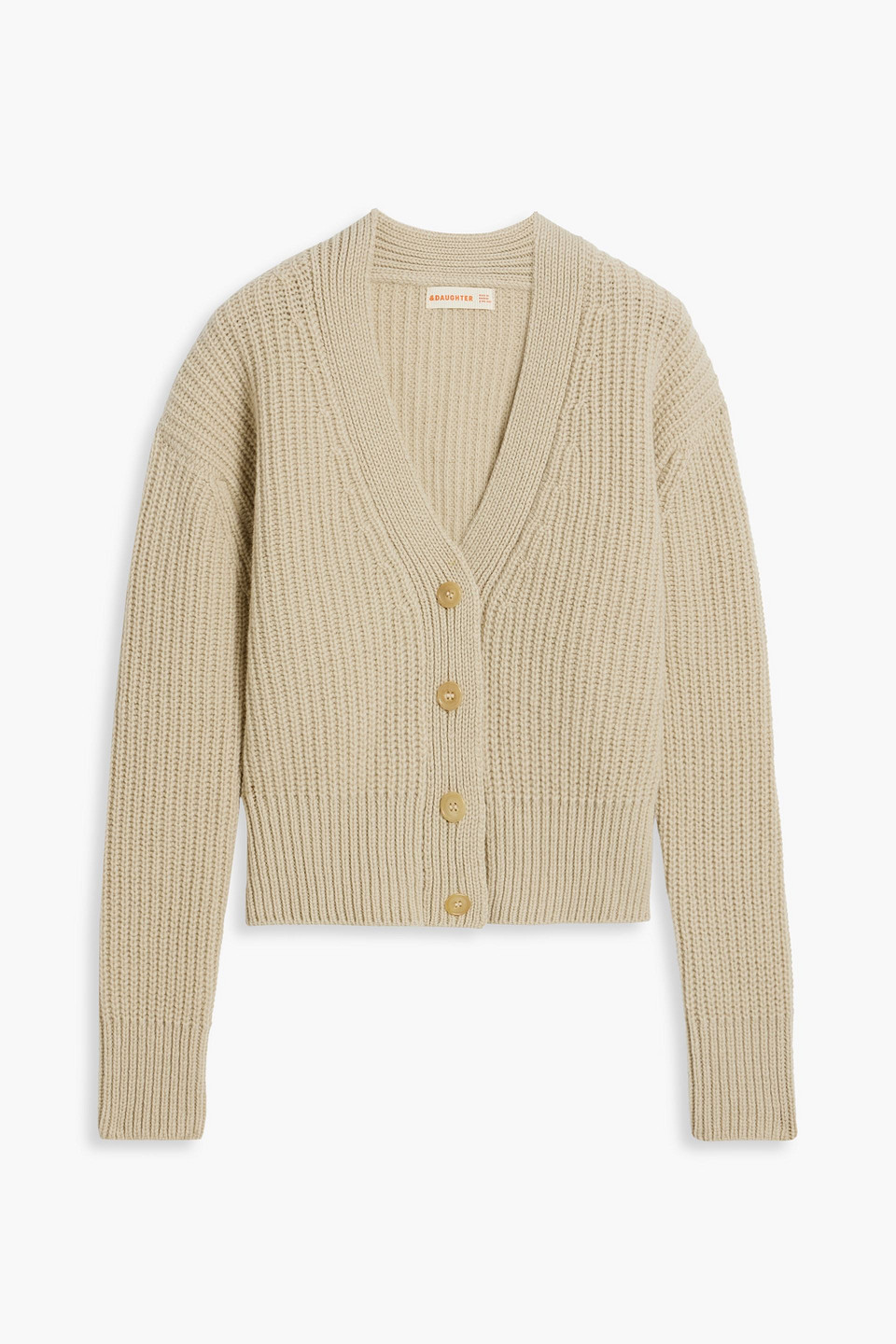 And-daughter Ribbed Wool Cardigan In Beige
