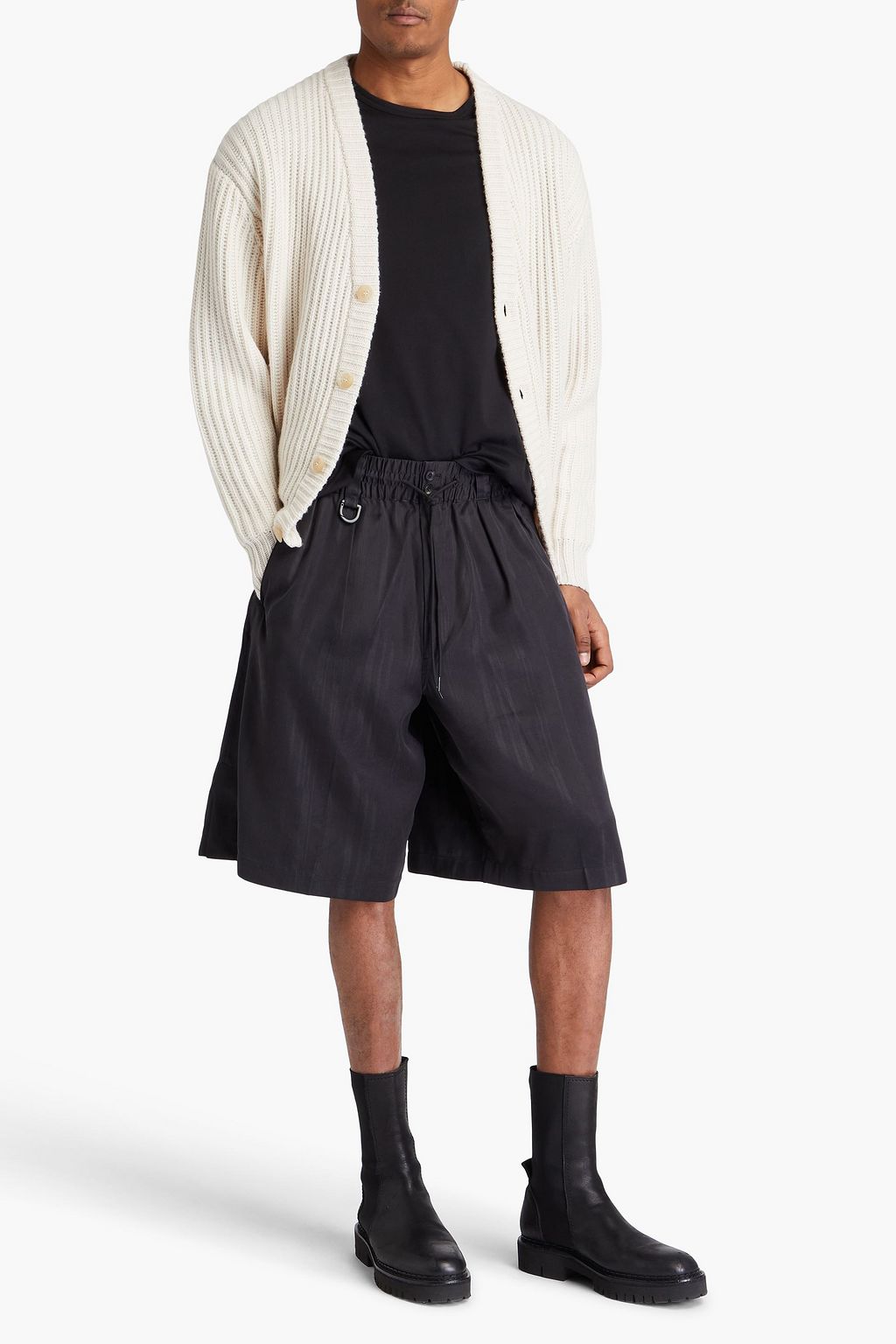 Y-3 Striped cupro-blend satin shorts