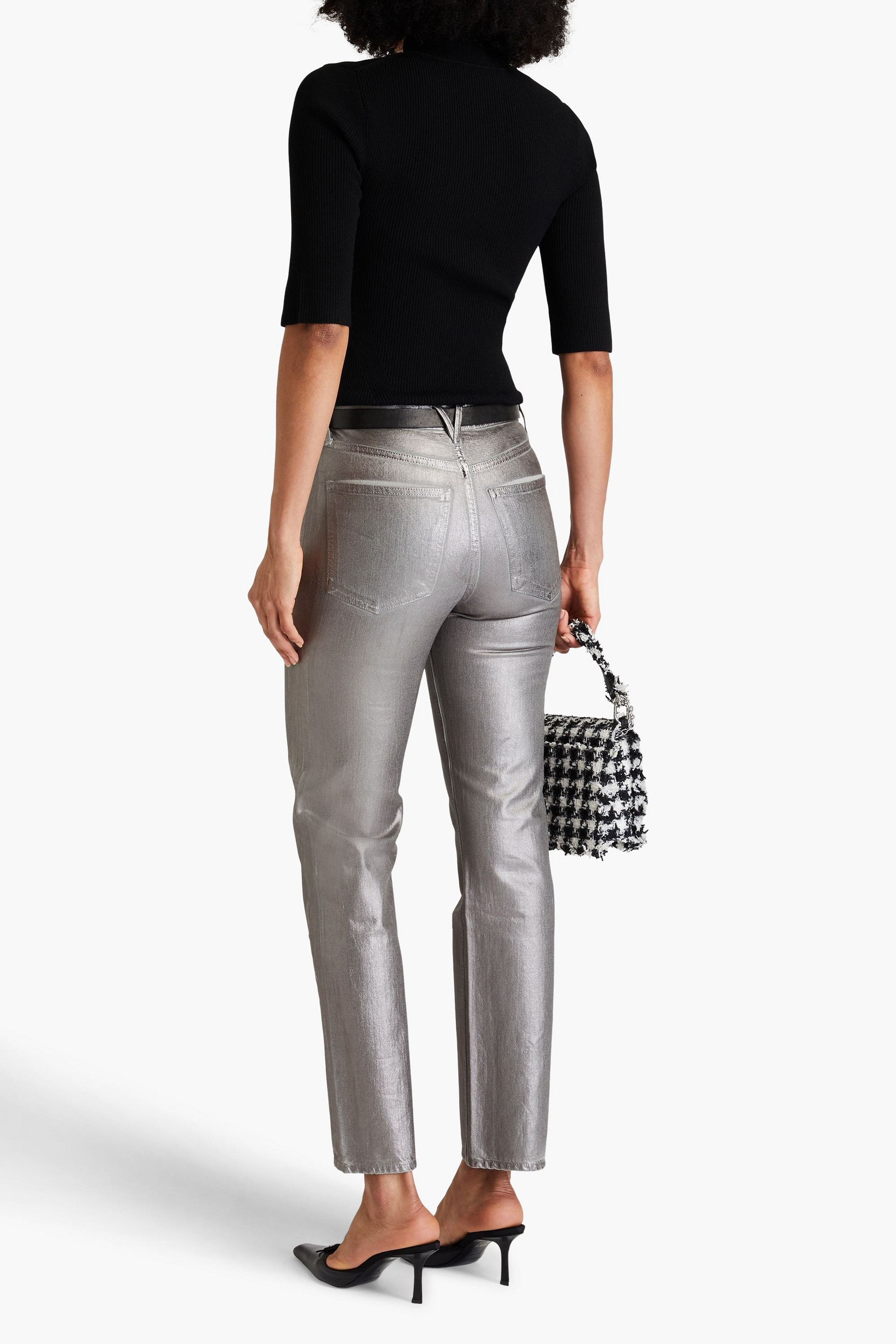 Veronica Beard Daniela coated metallic high-rise straight-leg jeans thumbnail