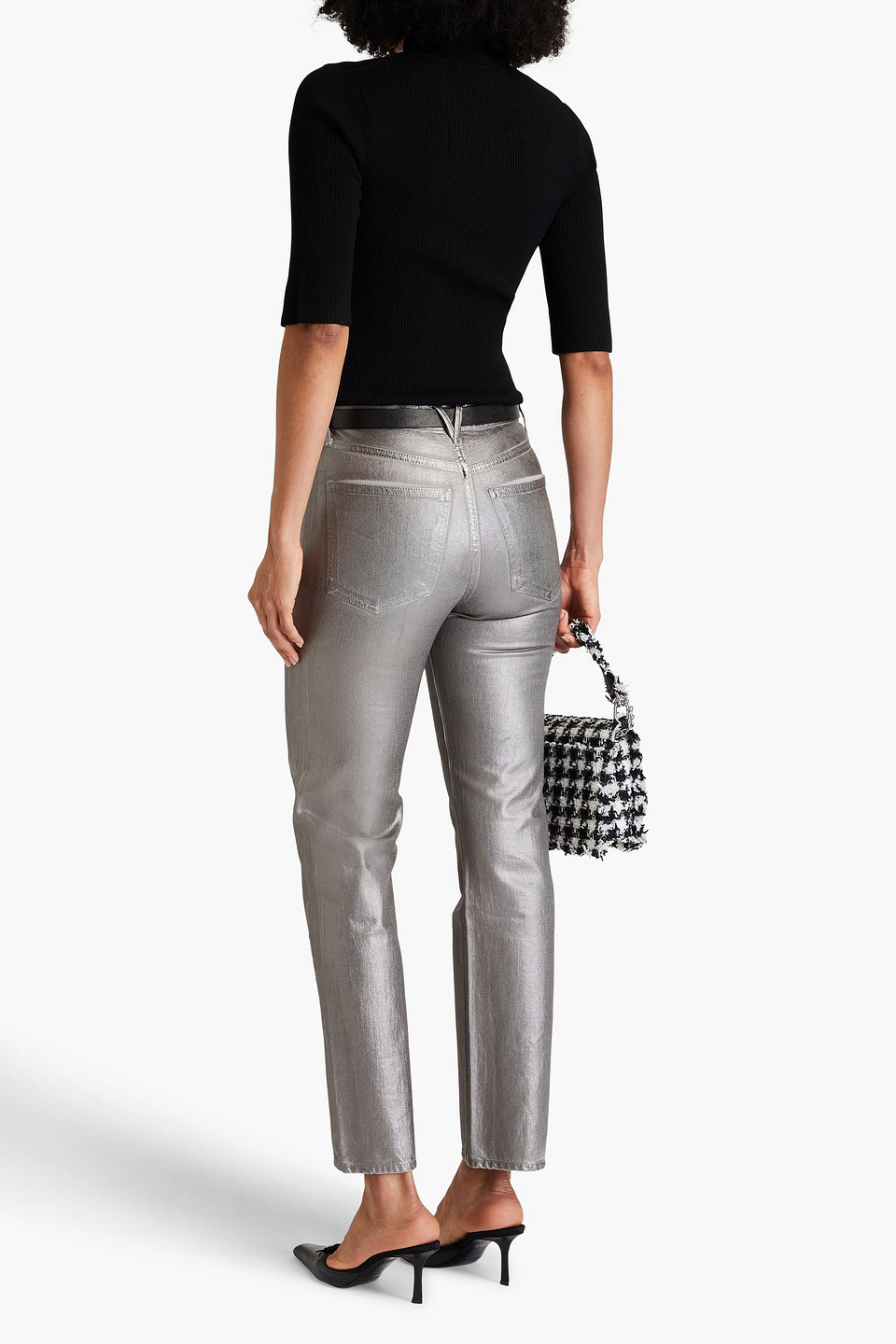 Veronica Beard Carson Metallic High Rise Ankle Jean In Light Grey In Gray